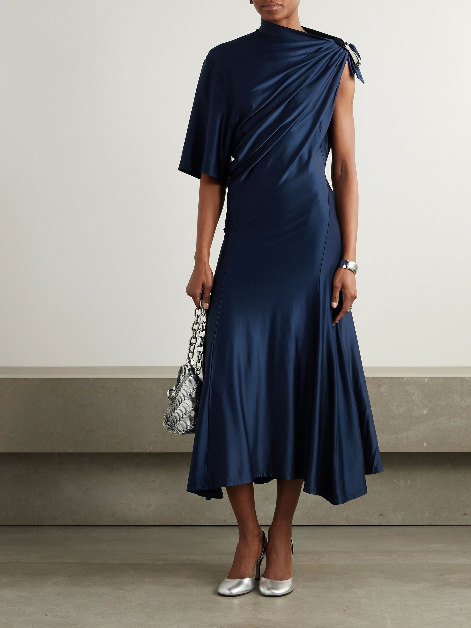 Embellished satin midi dress Navy - 2