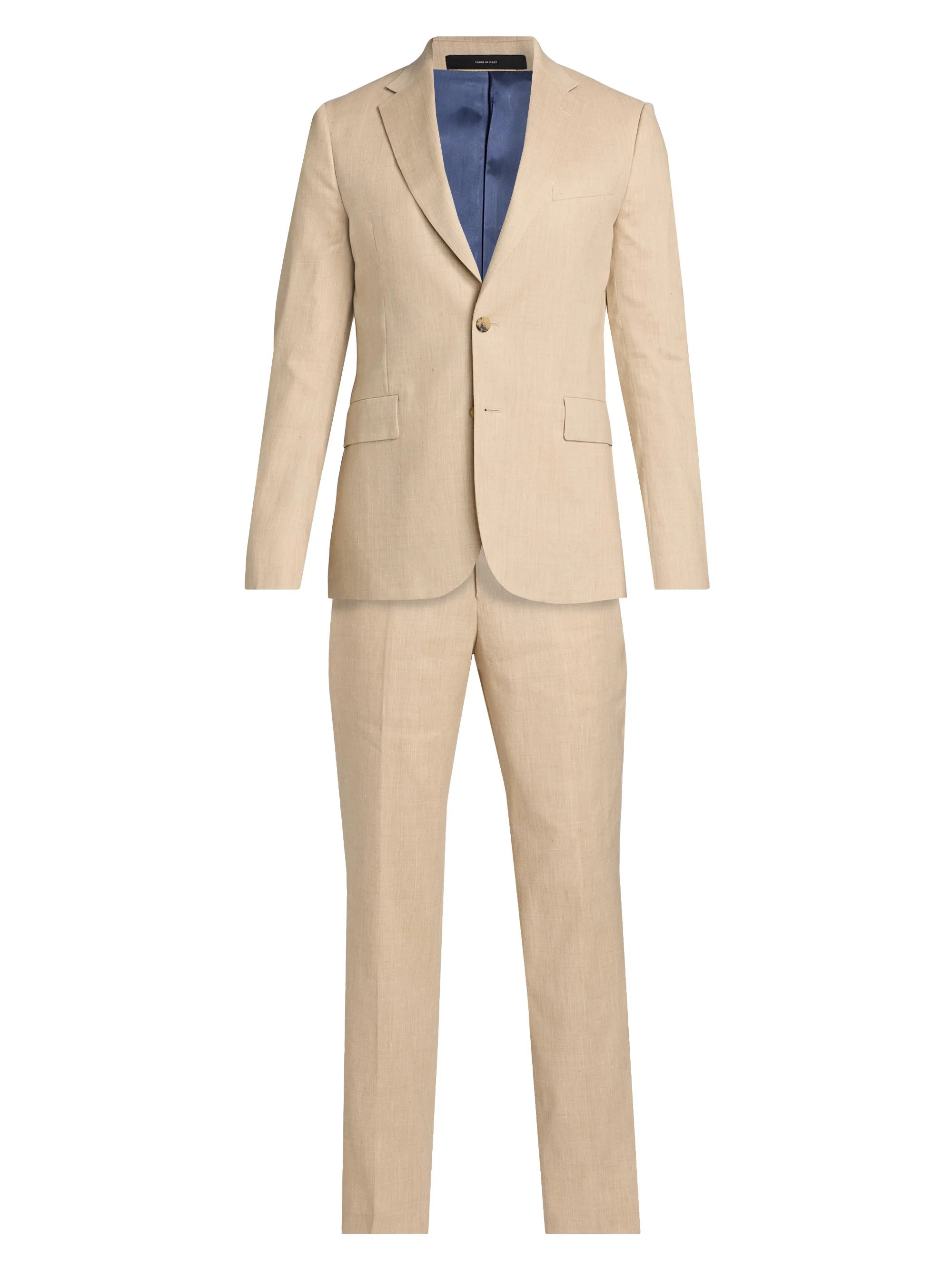 Men's Tailored-Fit Stretch Linen-Wool Single-Breasted Suit - Beige - 1