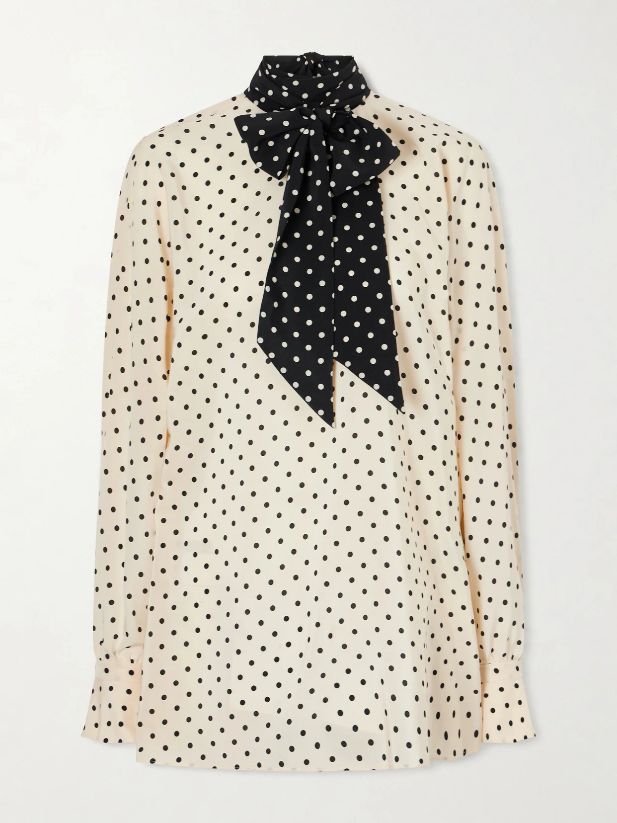 Scarf-detailed Polka-dot Silk Crepe De Chine Blouse - 1