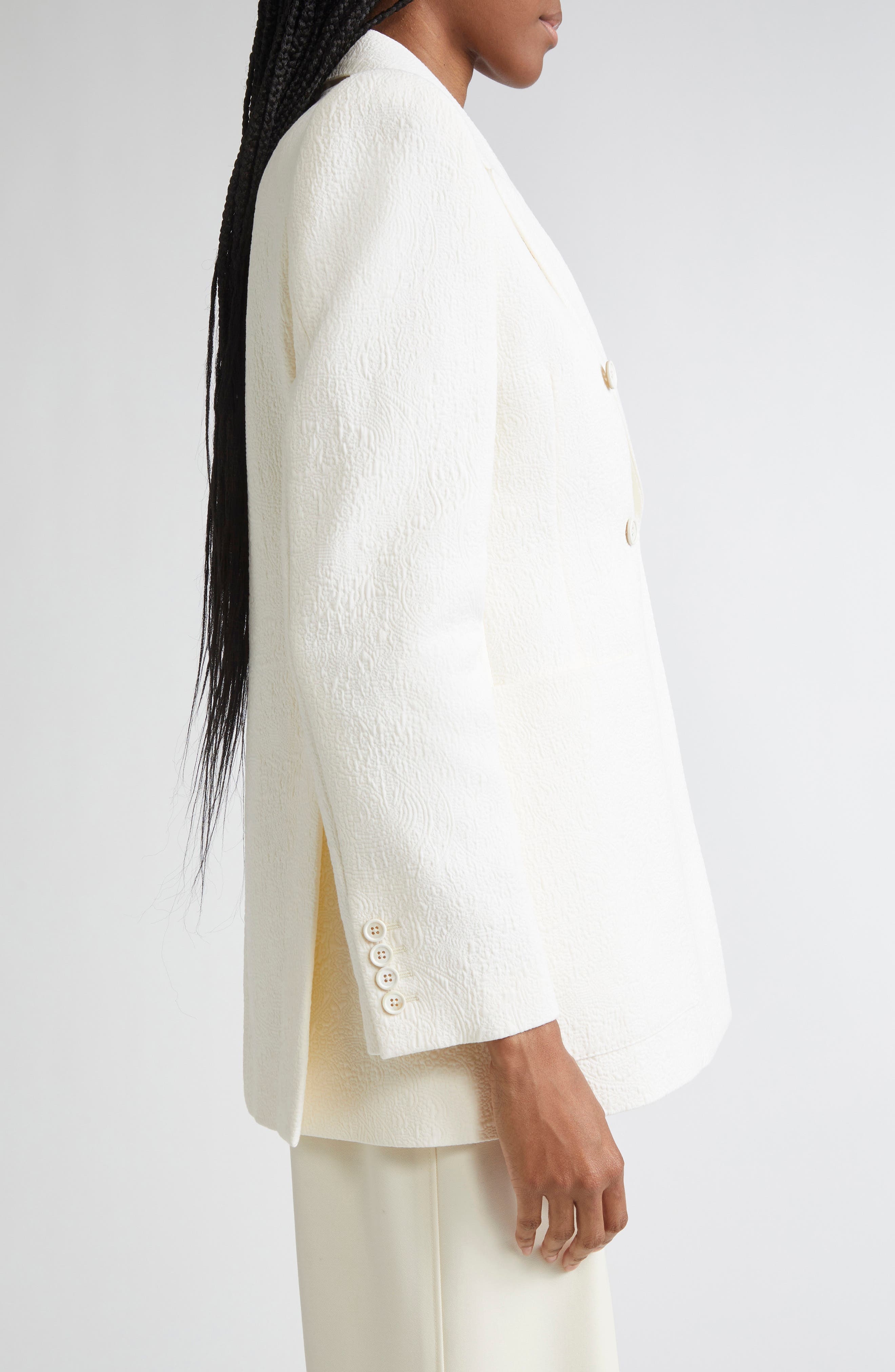 Chloé Boxy Jacquard Double Breasted Cotton Blend Jacket in Coconut Milk at Nordstrom - 4