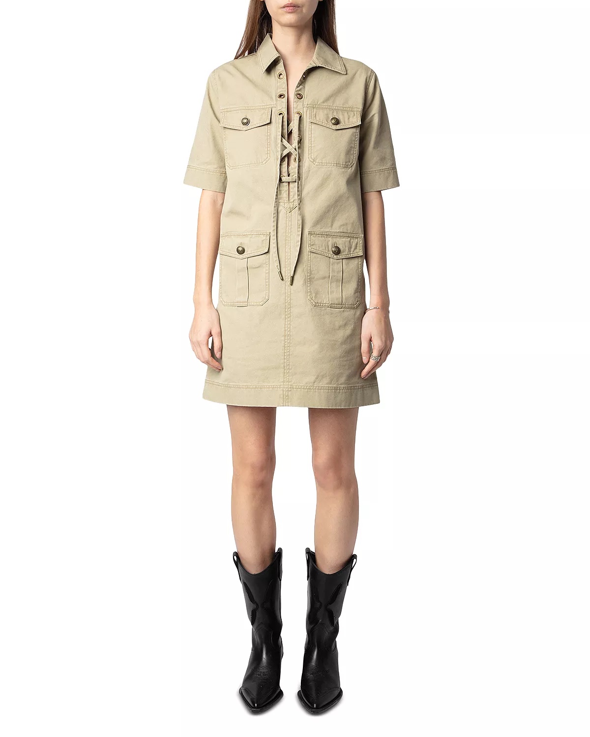Record Military Cotton Mini Dress - 2