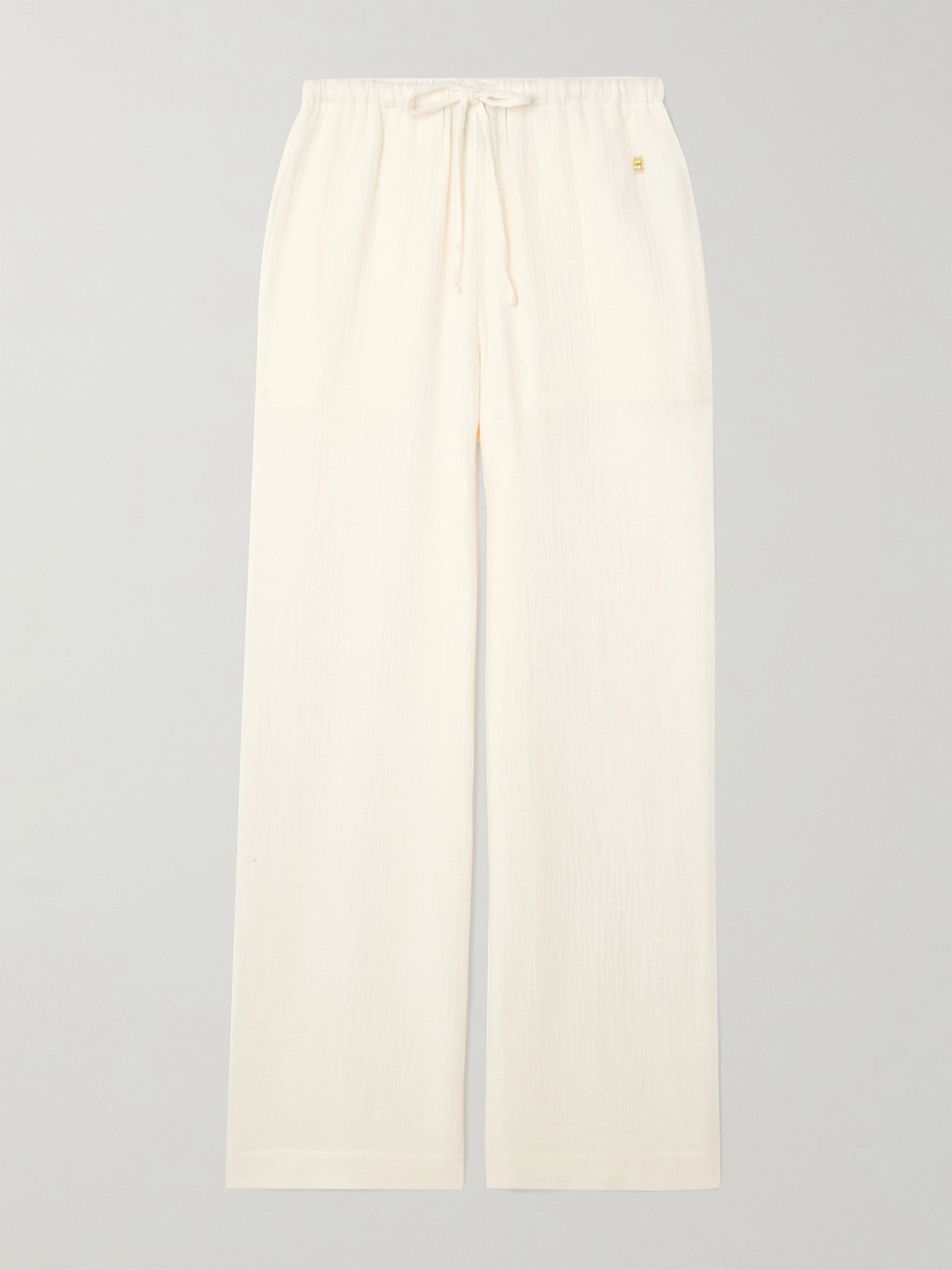 Brody embellished cotton-gauze straight-leg pants Ivory - 1