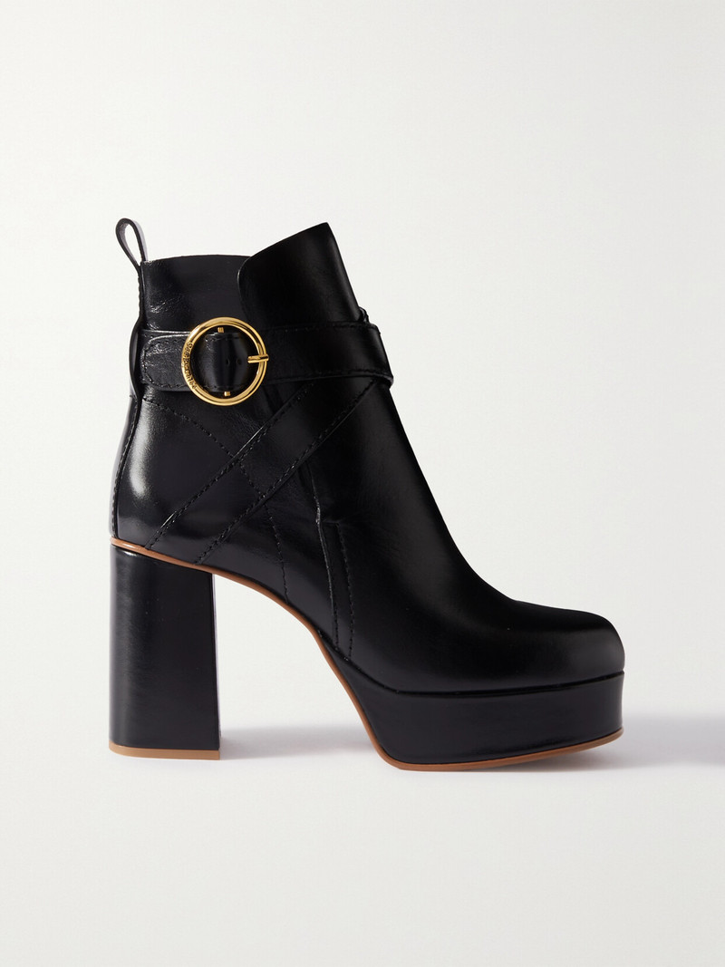 Lyna Buckled Leather Ankle Boots 1