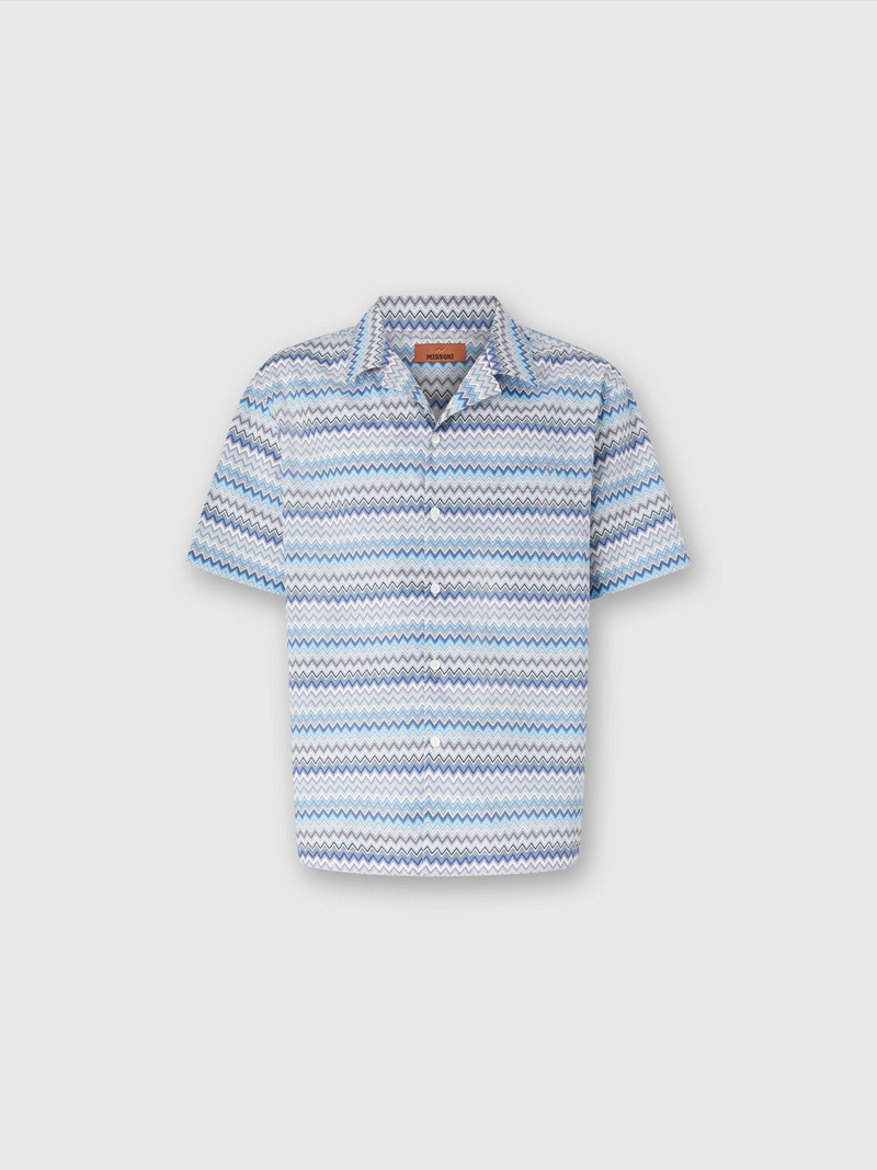 Zig zag cotton poplin bowling shirt with breast pocket - 1