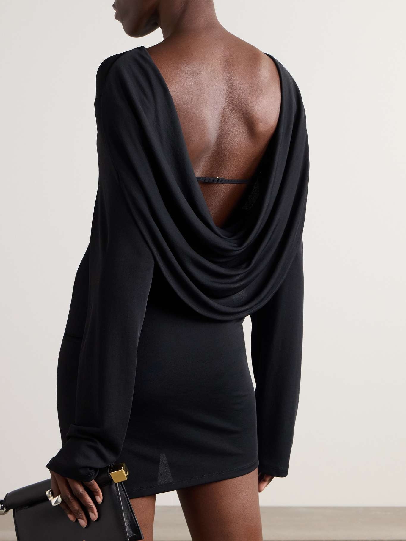 Croisière open-back draped jersey mini dress Black - 3
