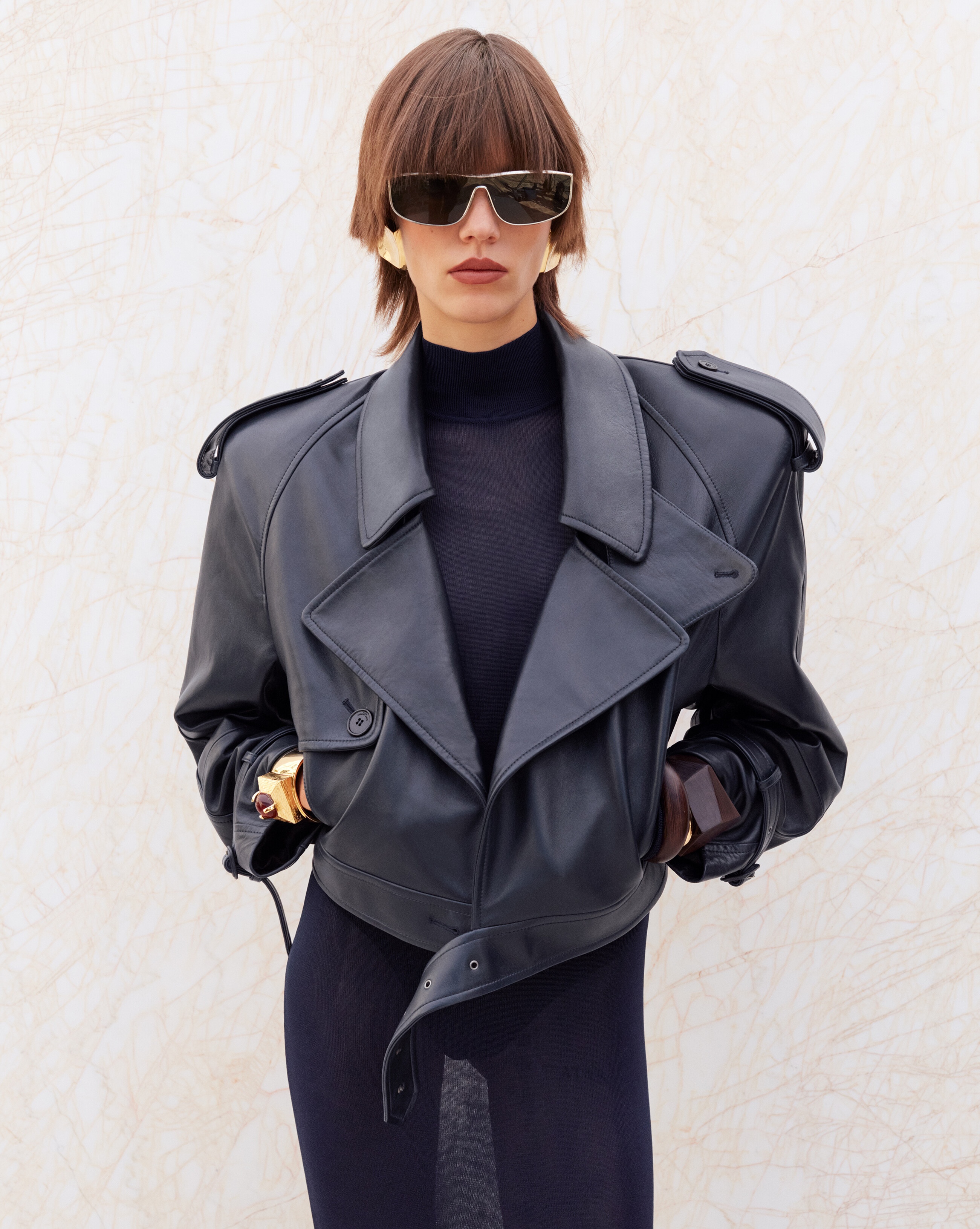 cropped trench in shiny lambskin - 2