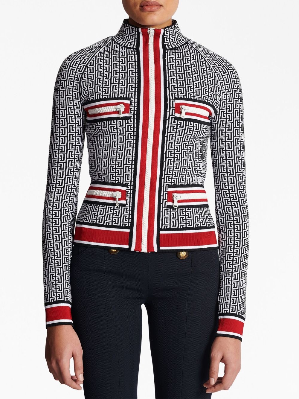 monogram-jacquard zip-up cardigan - 5