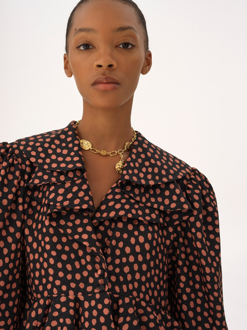 V-NECK RUFFLE TOP IN SILK JACQUARD 6