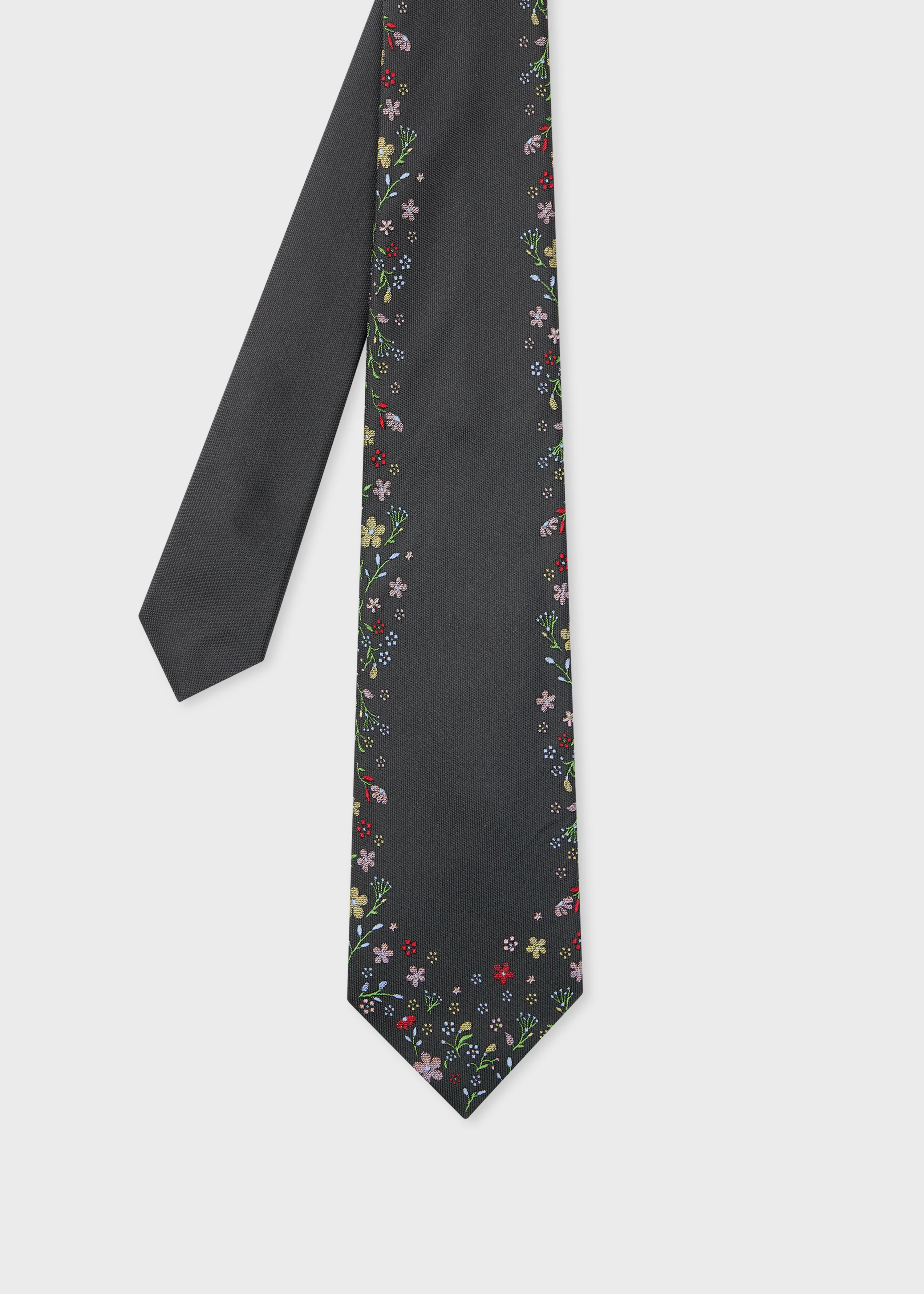 Black Silk 'Floral Border' Tie - 1