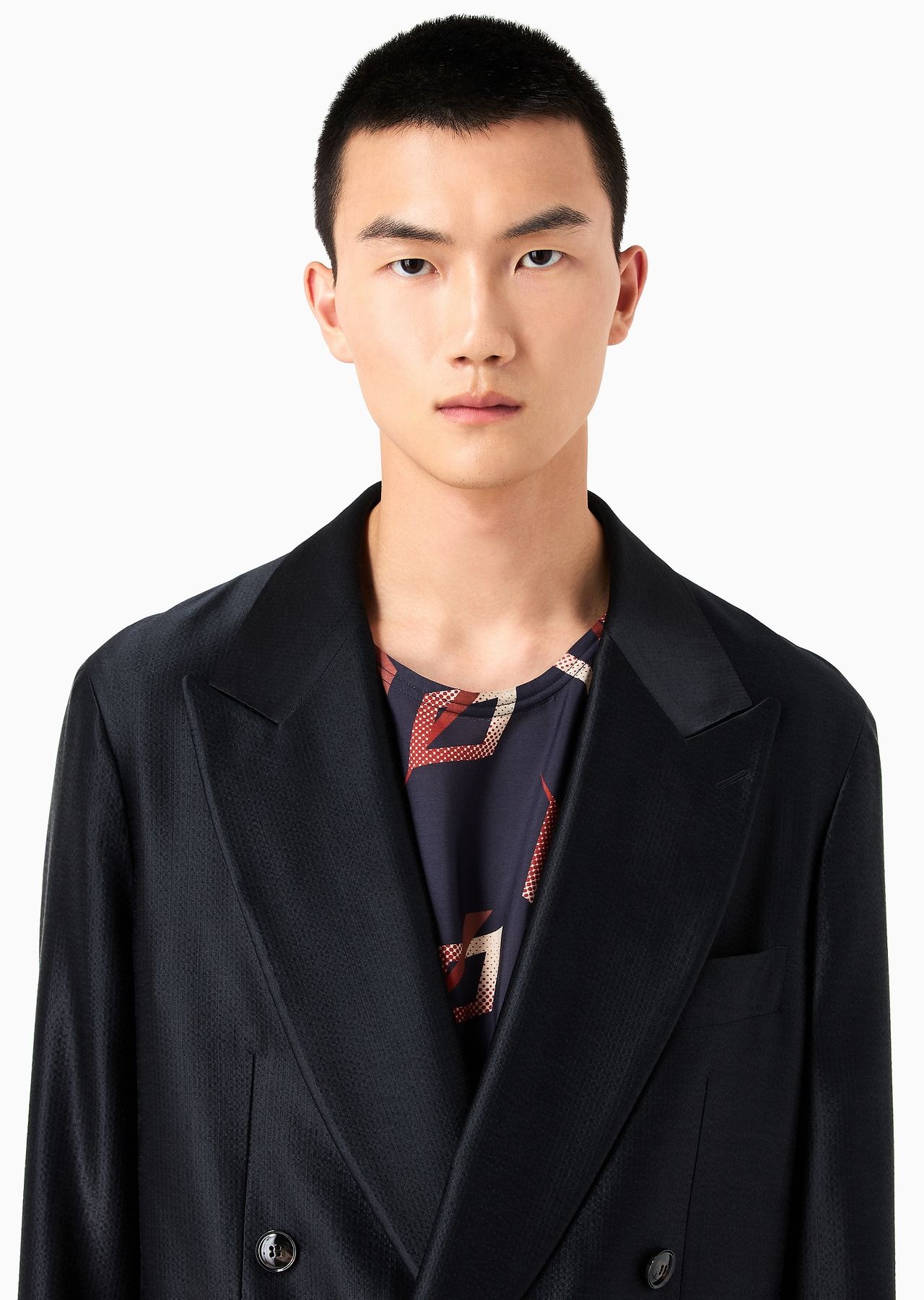 Double-breasted suit in wool and silk satin - 5