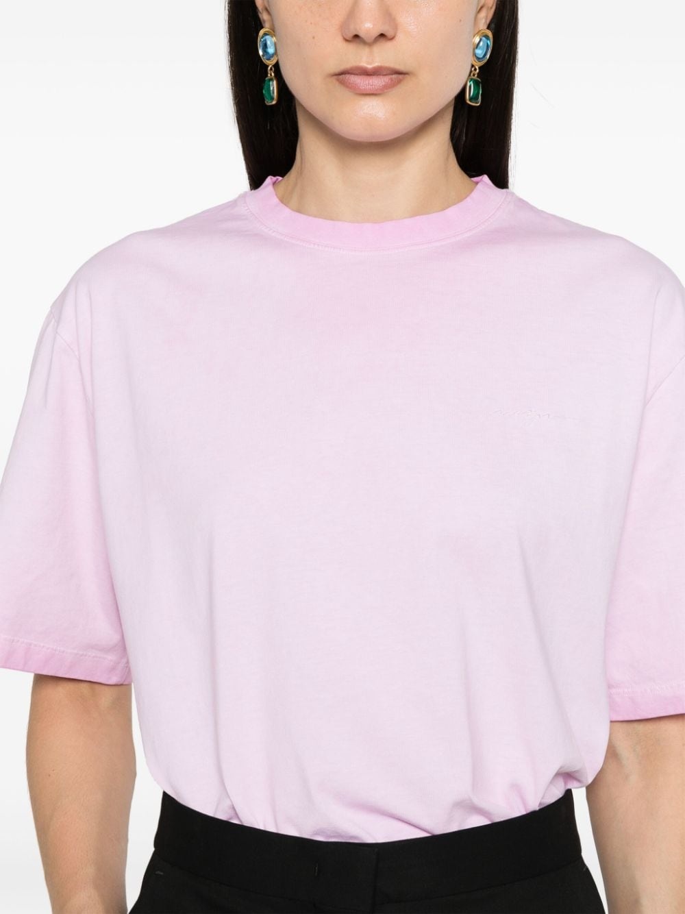 logo-embroidered cotton T-shirt - 5