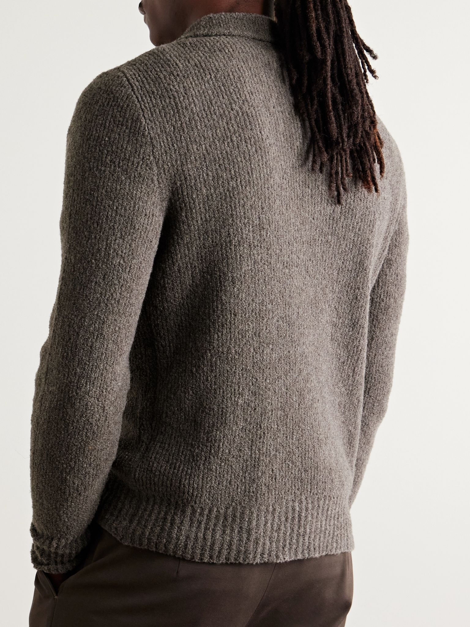 Wool-Blend Chenille Polo Shirt Brown - 3