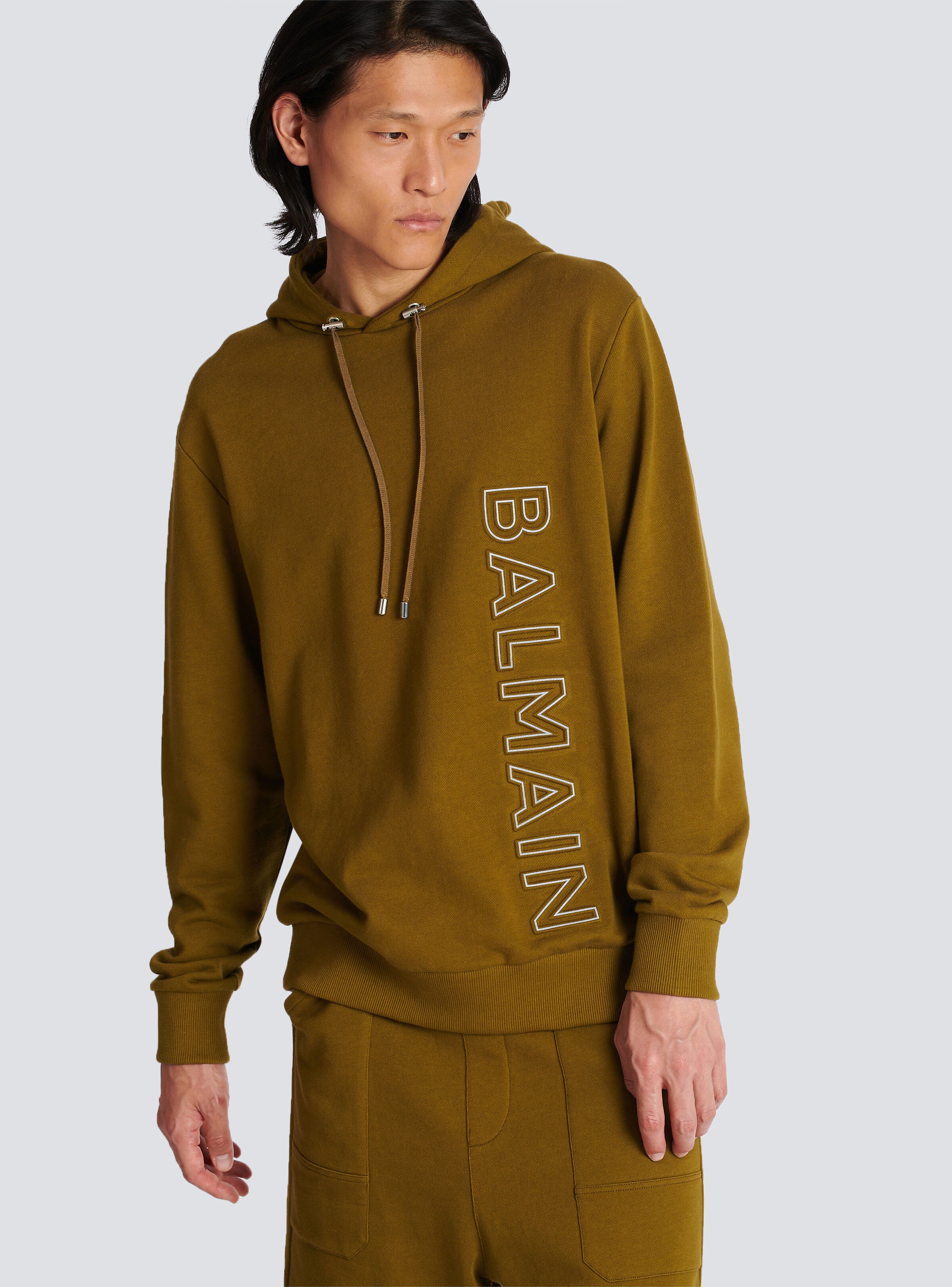 Hoodie in eco-responsible cotton with reflective Balmain logo - 7