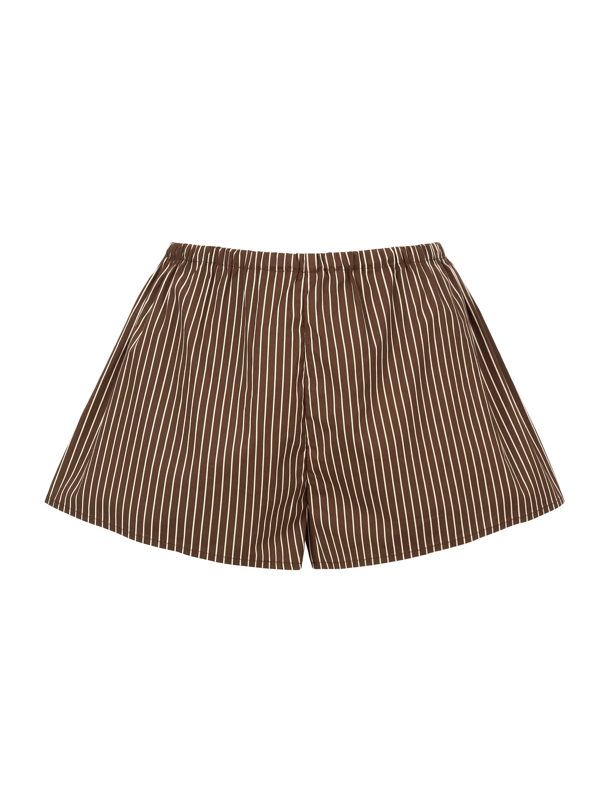 Women's Paddle Striped Stretch Cotton Shorts - Dark Oak Micro Stripe - 1