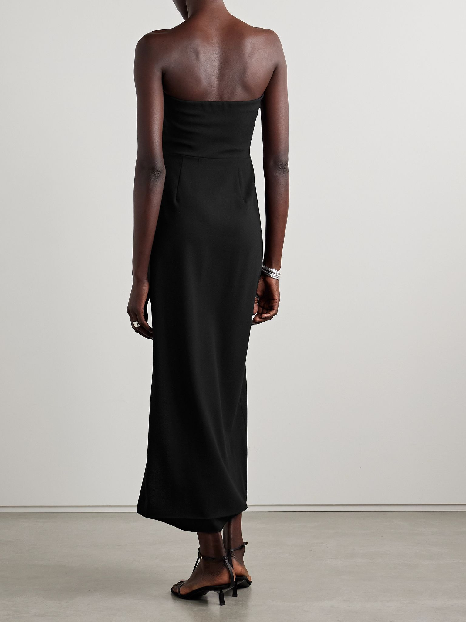 Strapless wool-blend crepe midi dress Black - 3
