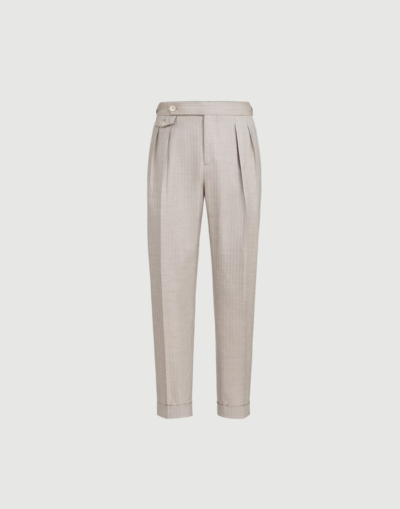 Cashmere and silk chevron trousers with double pleats and waist tabs 1