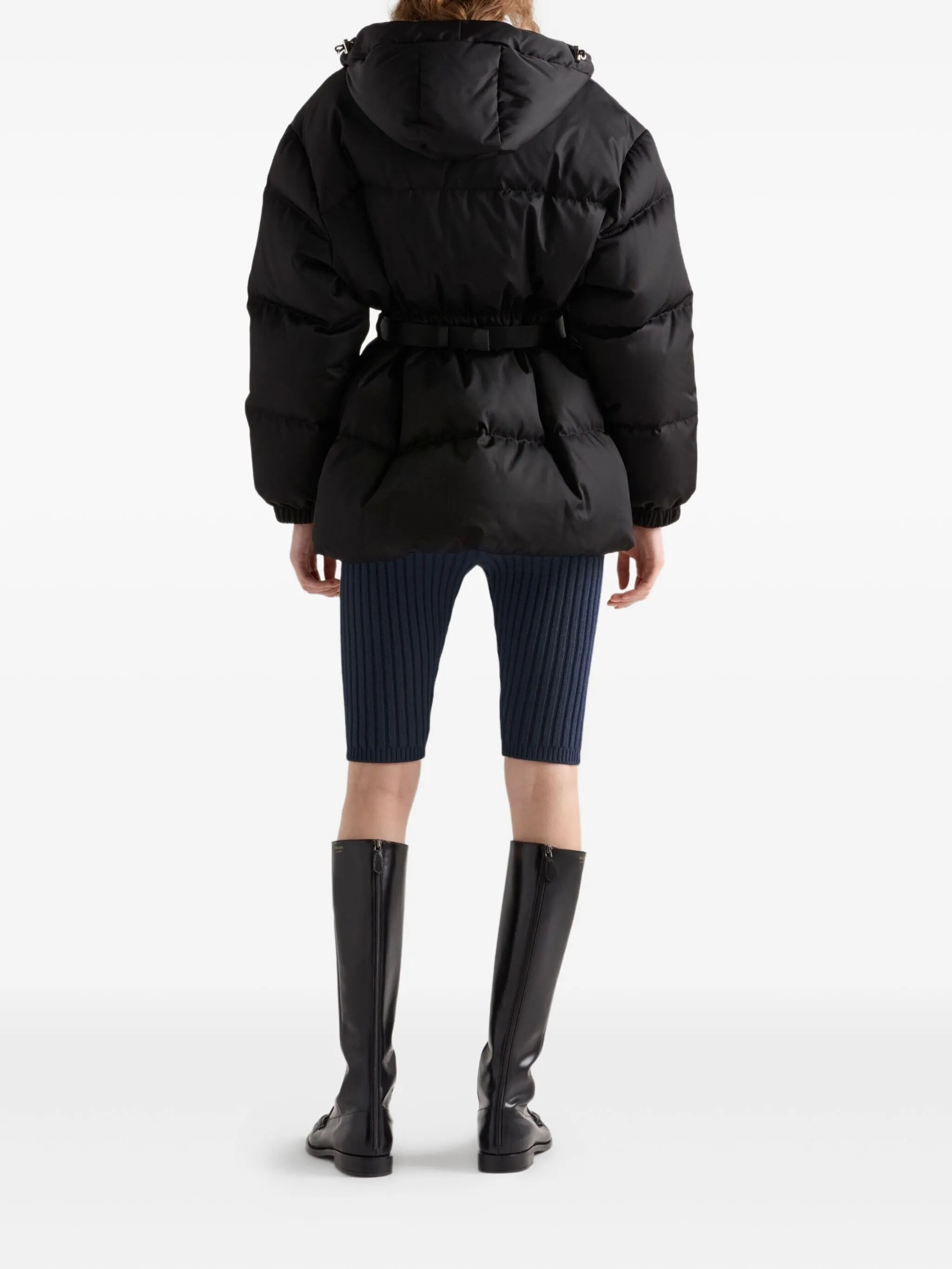hooded belted down jacket - 3