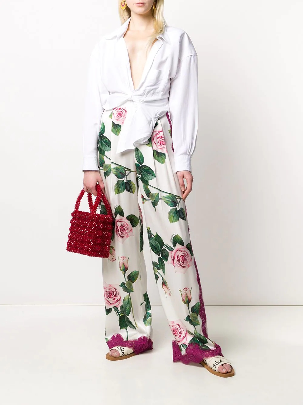 tropical rose print wide-leg trousers - 2