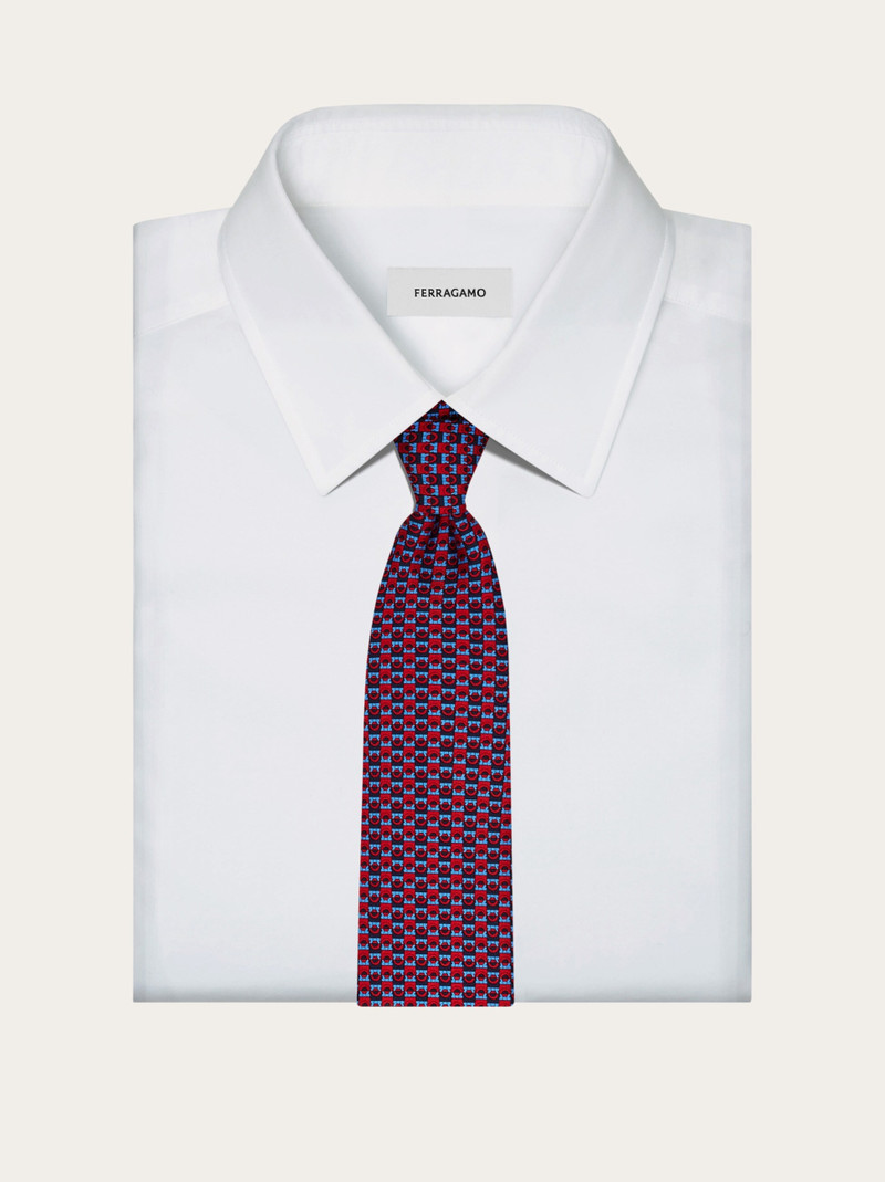 Gancini bicolor print silk tie 4