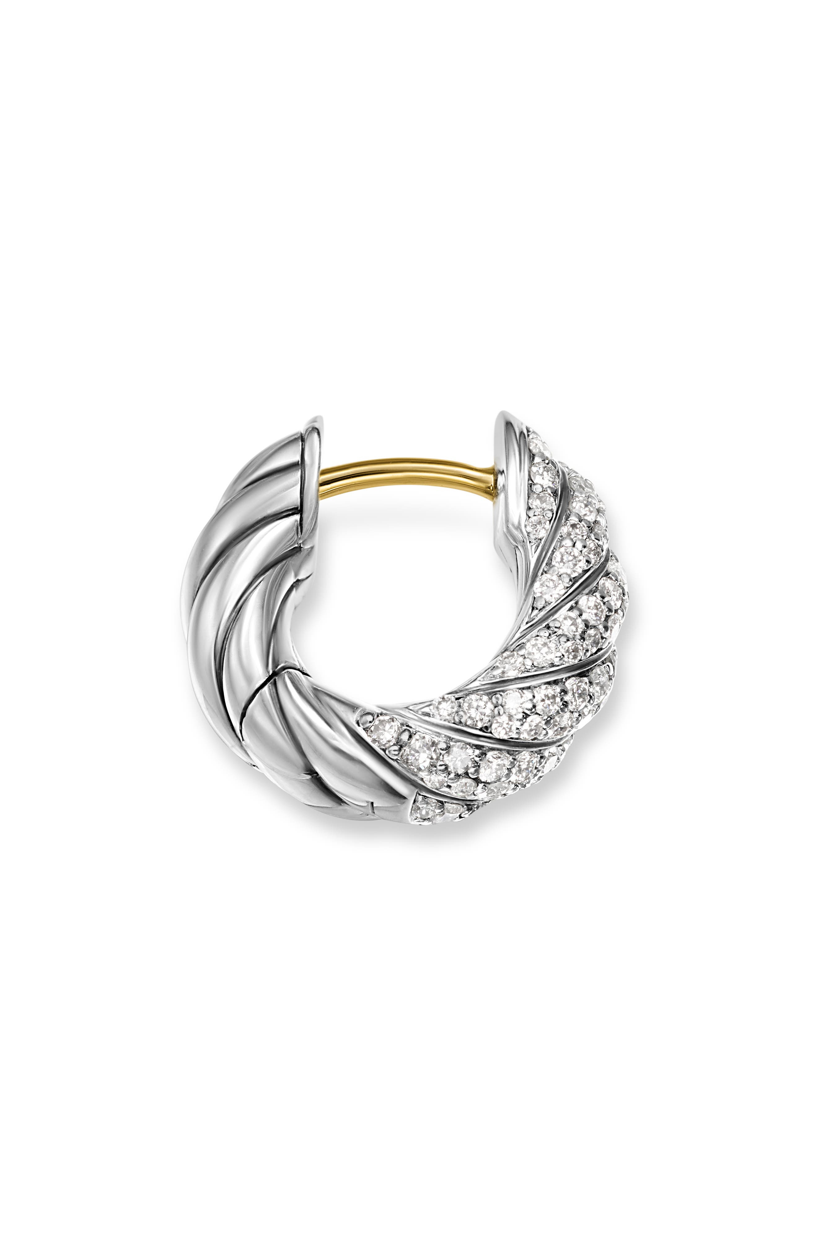 David Yurman Sculpted Cable Hoop Earrings in Sterling Silver with Diamonds, 14.4mm at Nordstrom - 3