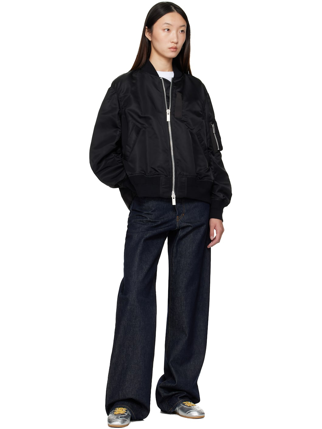 Black Nylon Twill Bomber Jacket - 4