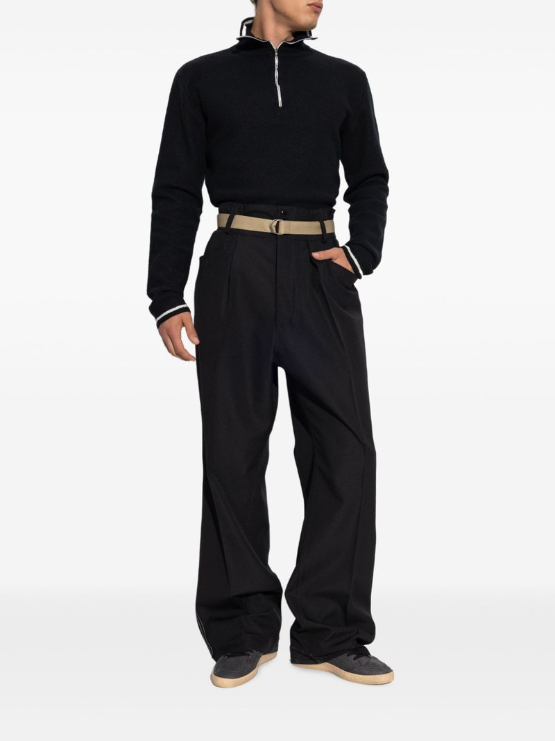 Maison Margiela Gauge 14 Felted Zip Sweater in Black/Off White outlook