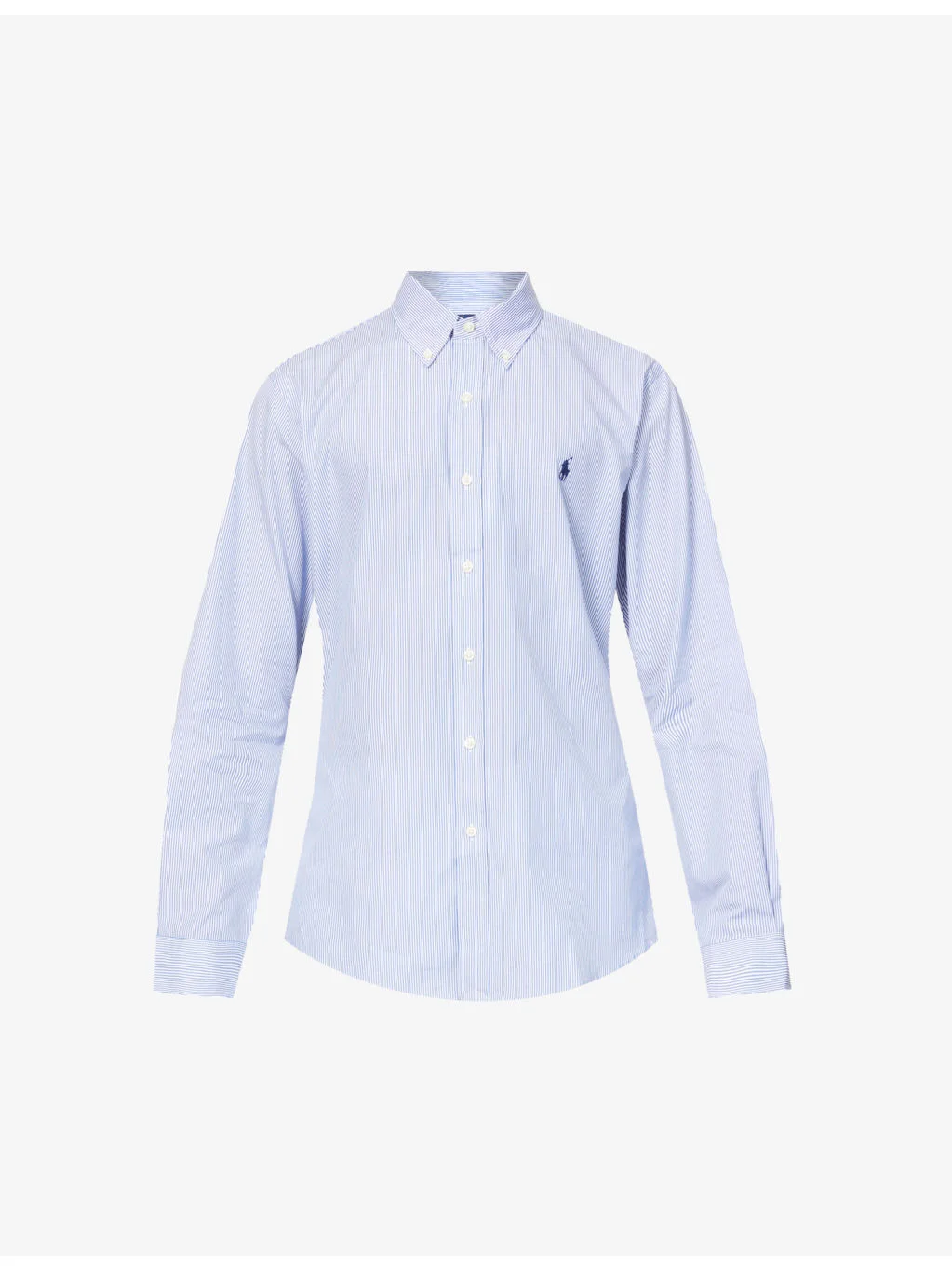 Long-sleeved logo-embroidered slim-fit stretch cotton-poplin shirt - 1