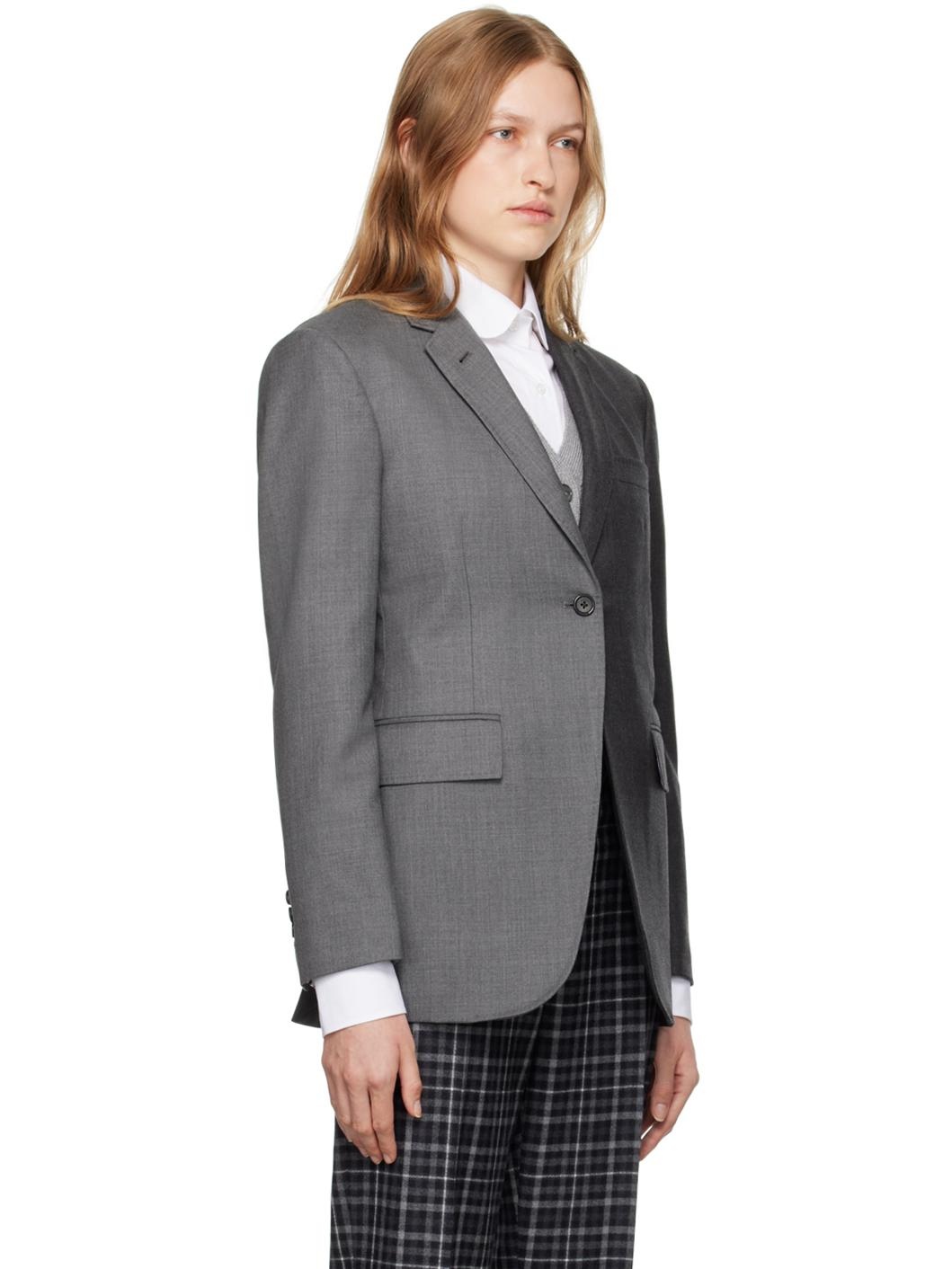 Gray Elongated Single Button Blazer - 2