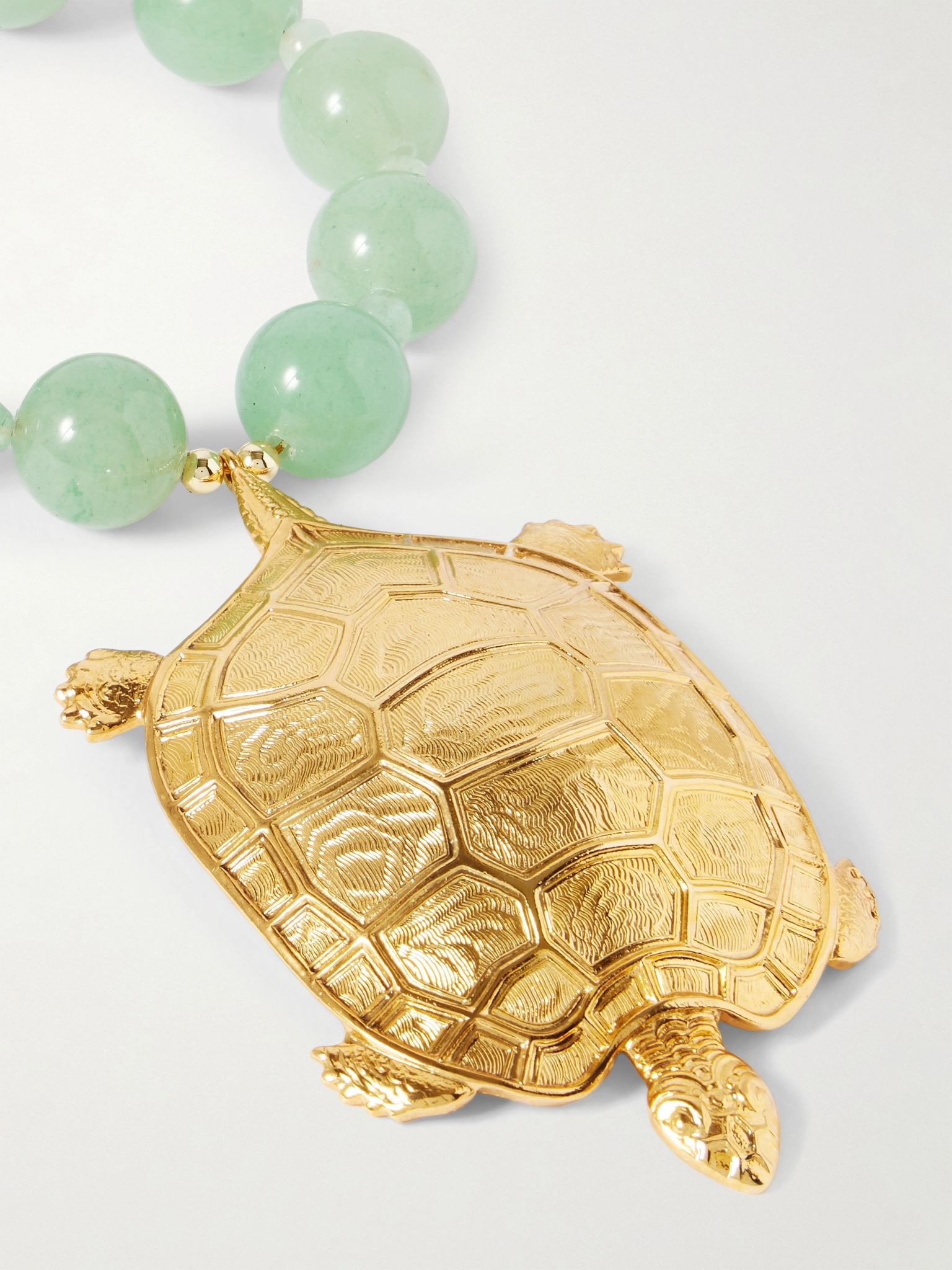 Turtle gold-plated, aventurine and cord keychain Green - 3