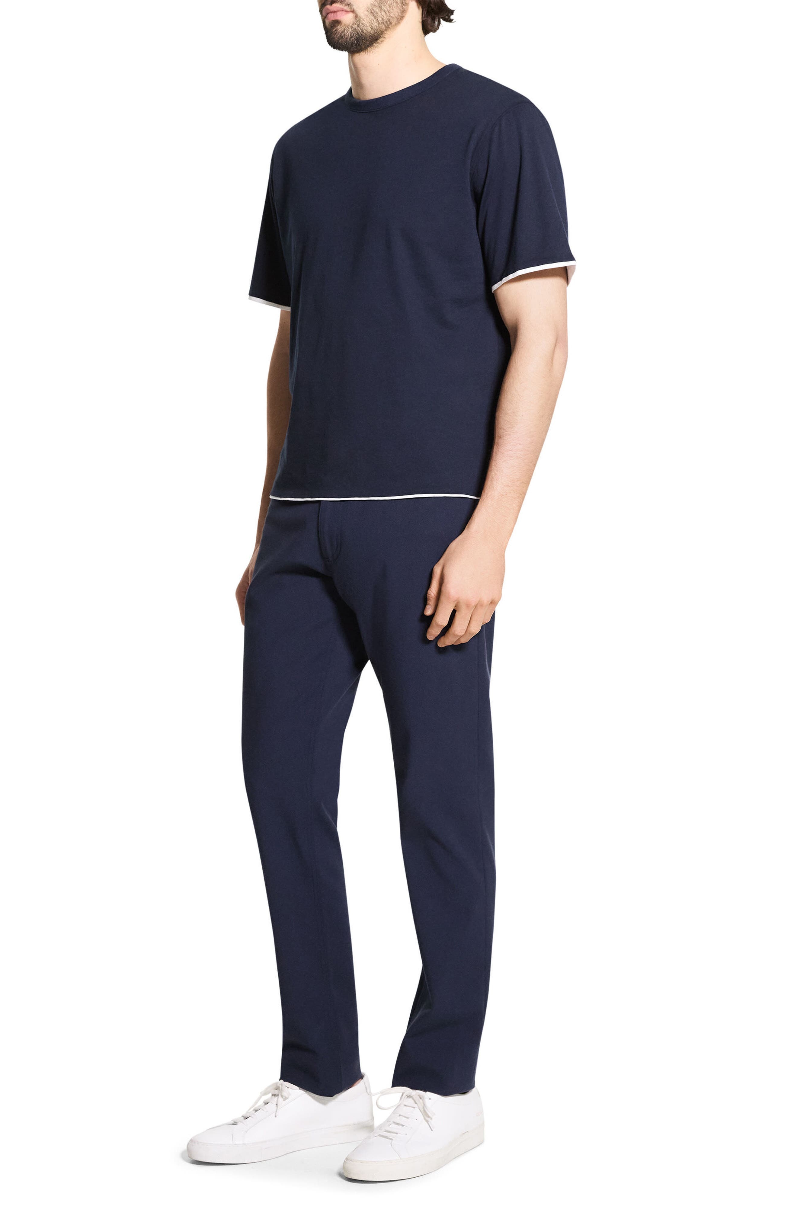Theory DB Pima Cotton Layered T-Shirt in Baltic/White at Nordstrom - 8