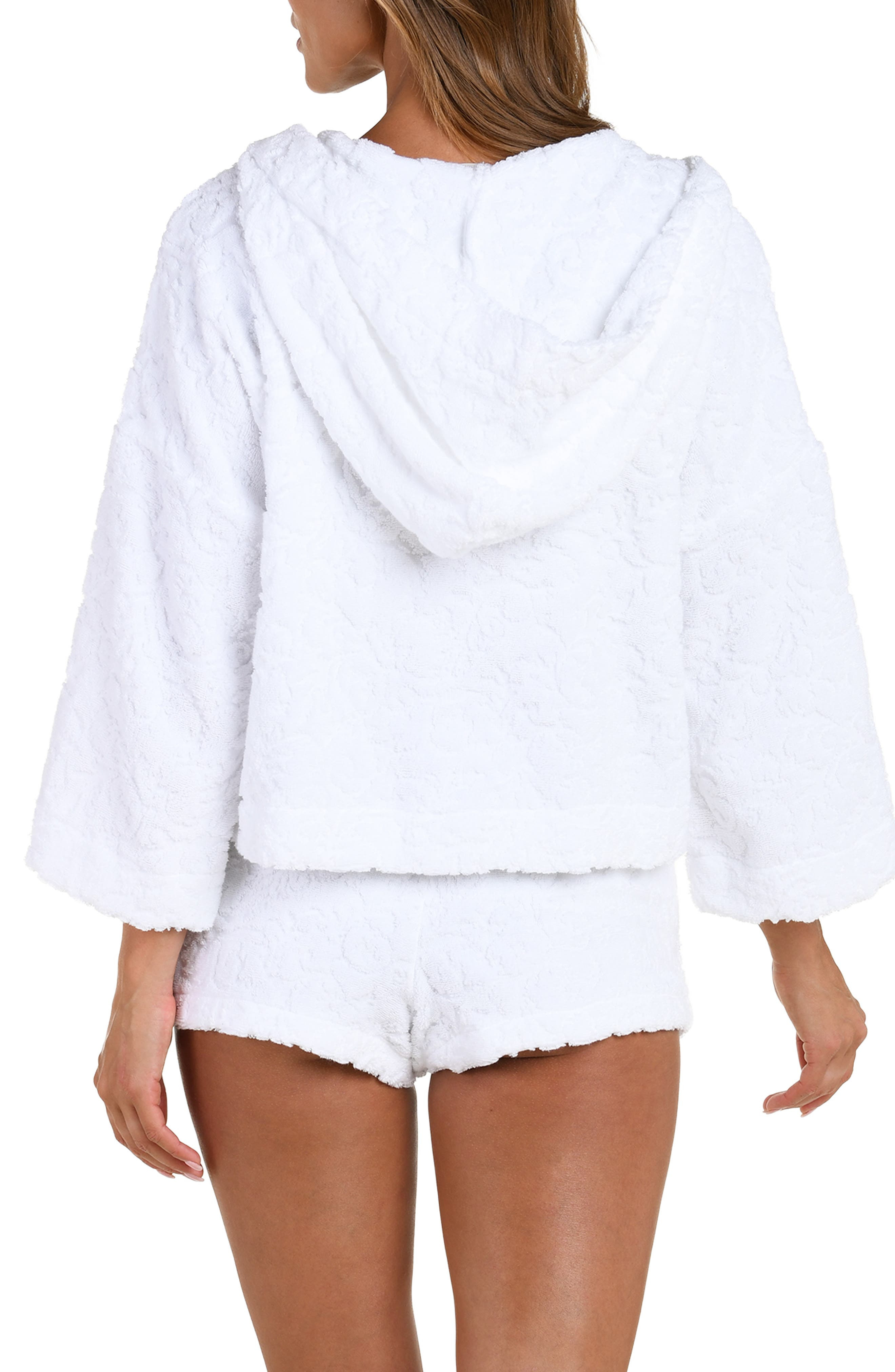 L'AGENCE Lee Ornate Crop Terry Cover-Up Hoodie in White at Nordstrom - 3