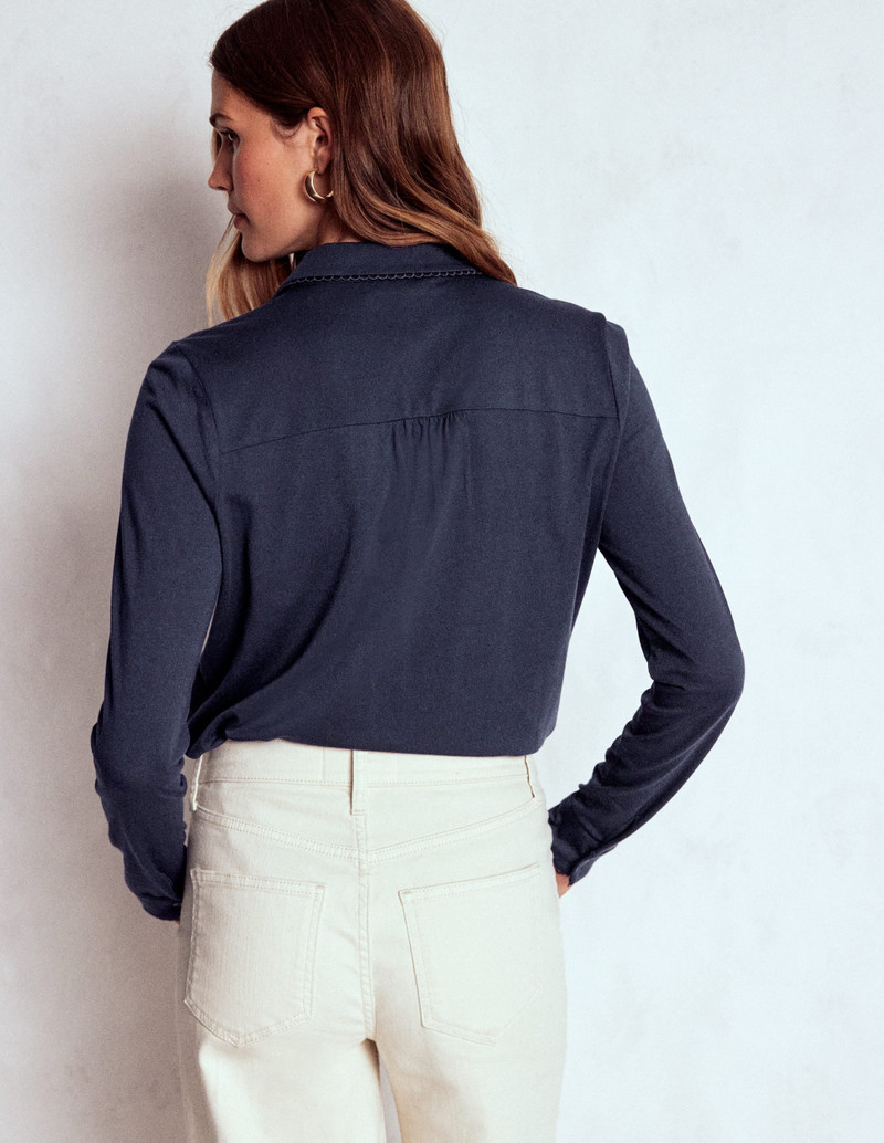 Picot Trim Jersey Shirt-Navy 4