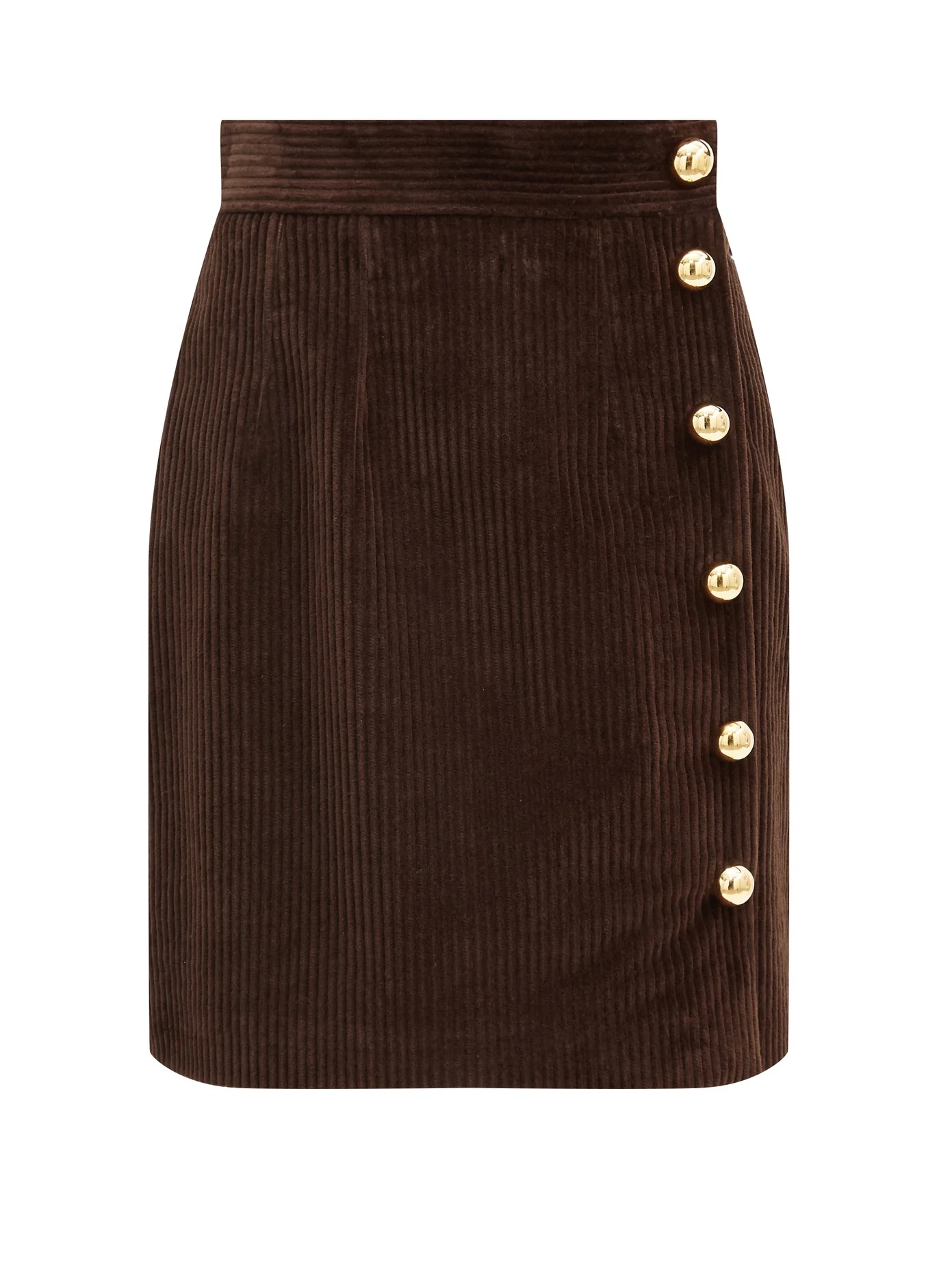 Side-buttoned cotton-blend corduroy skirt - 1