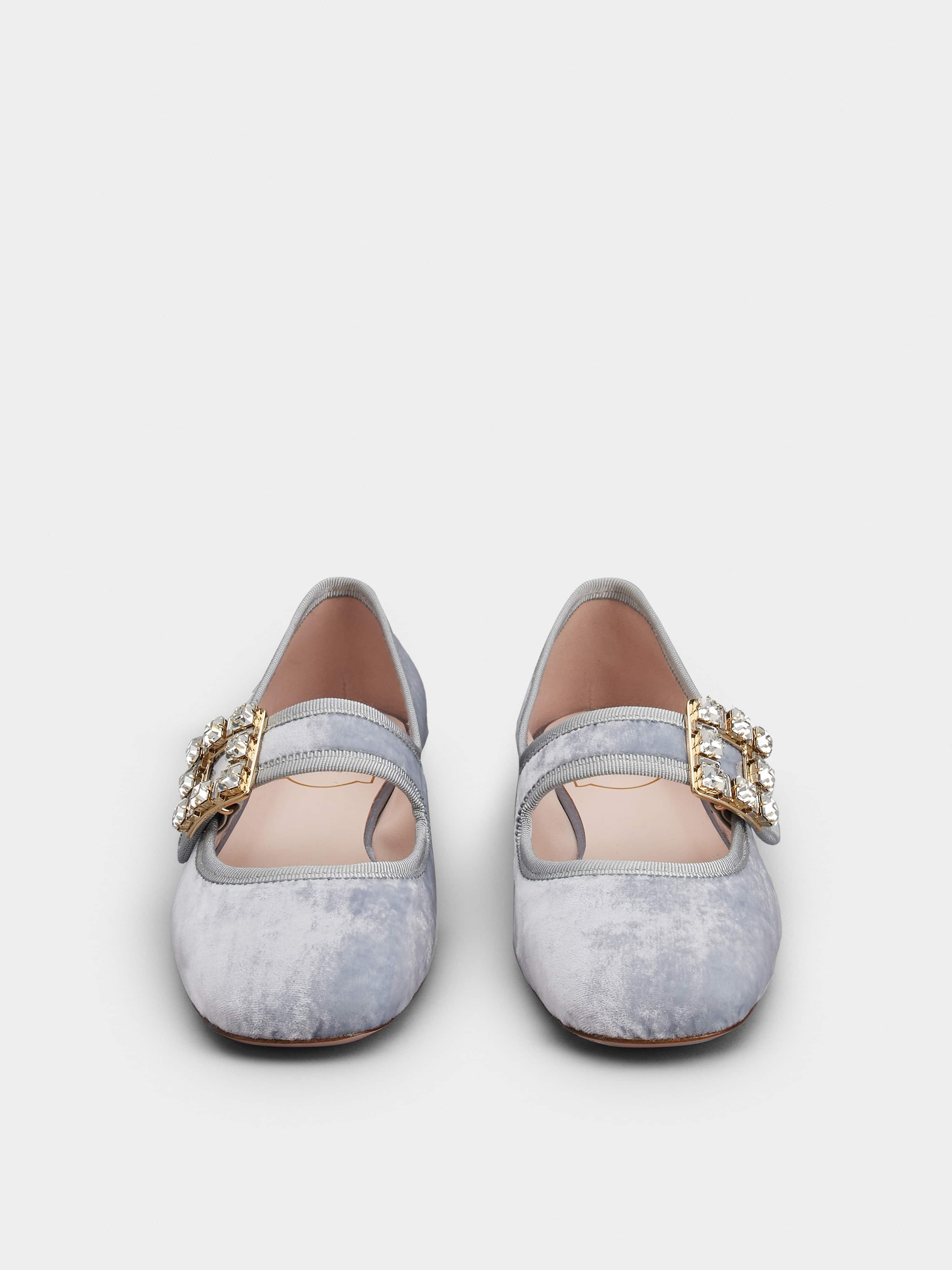 Très Vivier Strass Buckle Babies Ballerinas in Velvet - 7