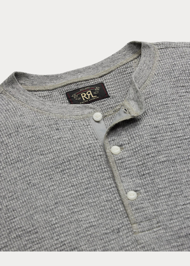 Garment-Dyed Waffle-Knit Henley Shirt 3