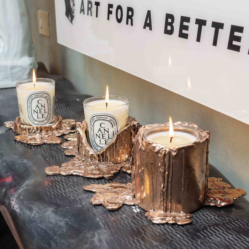 Medium gold bronze candle holder - For classic candles 5