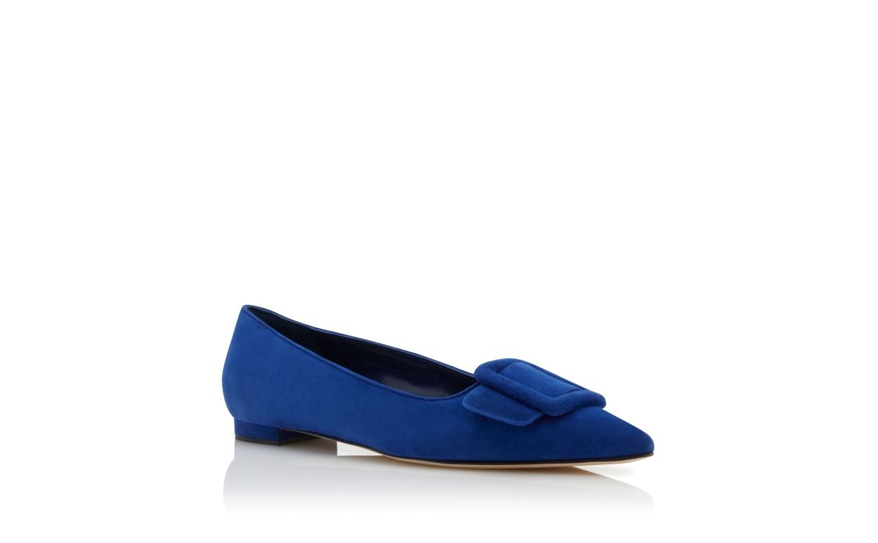 Blue Suede Buckle Detail Flat Pumps - 3