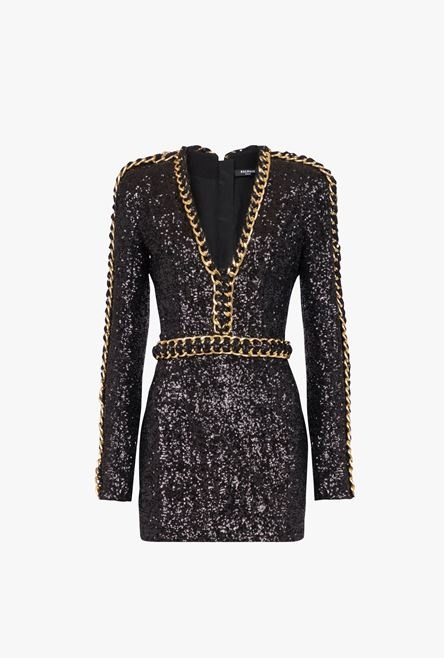 Short black and gold embroidered dress - 1