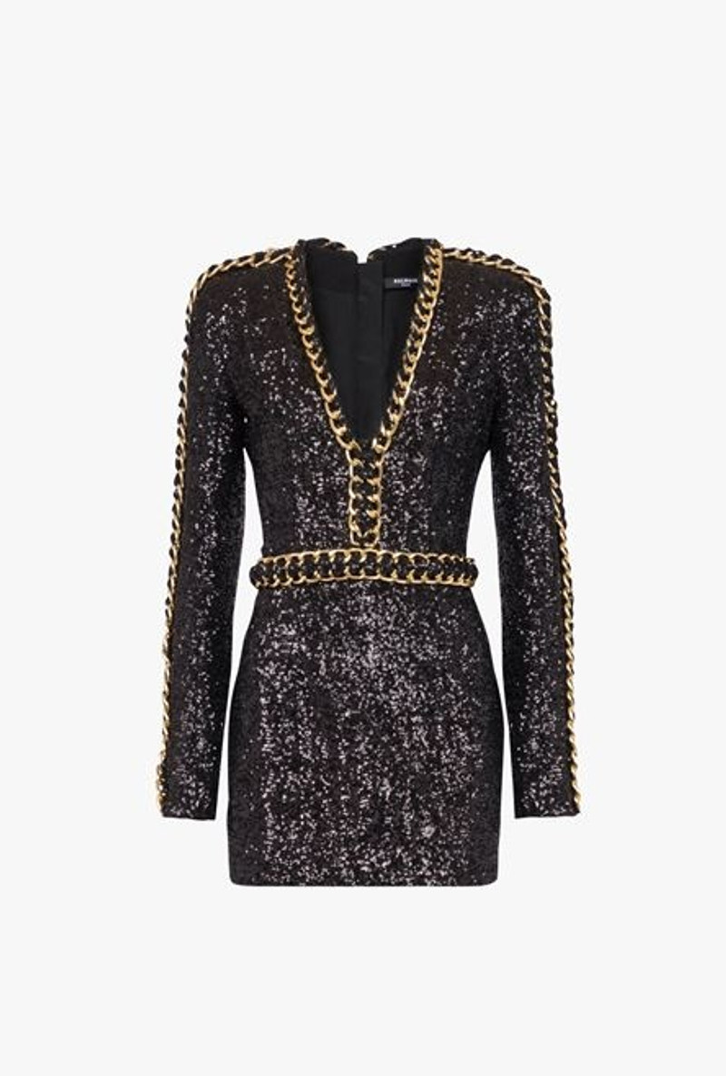 Short black and gold embroidered dress 1