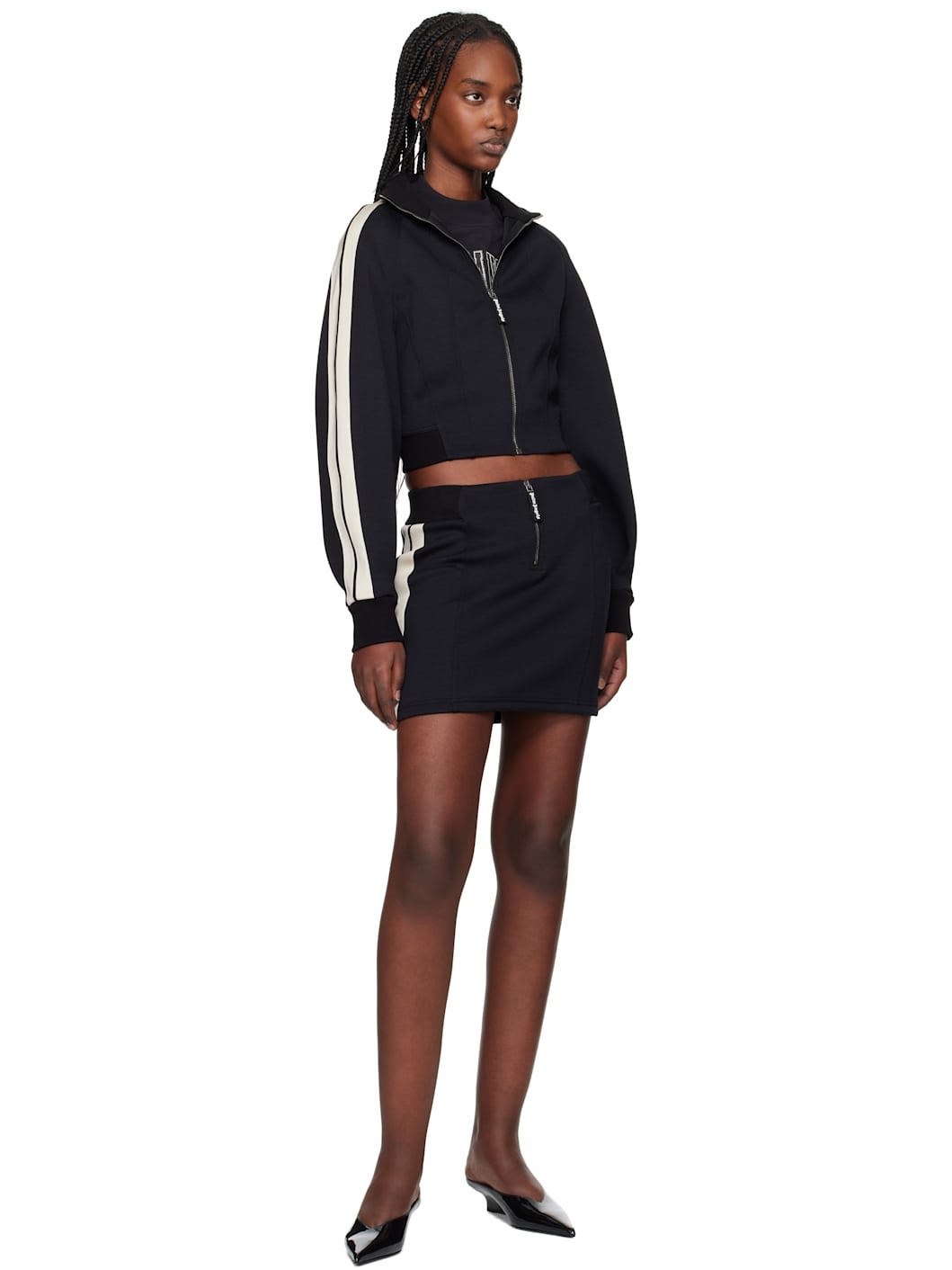Black Neoprene Track Miniskirt - 4