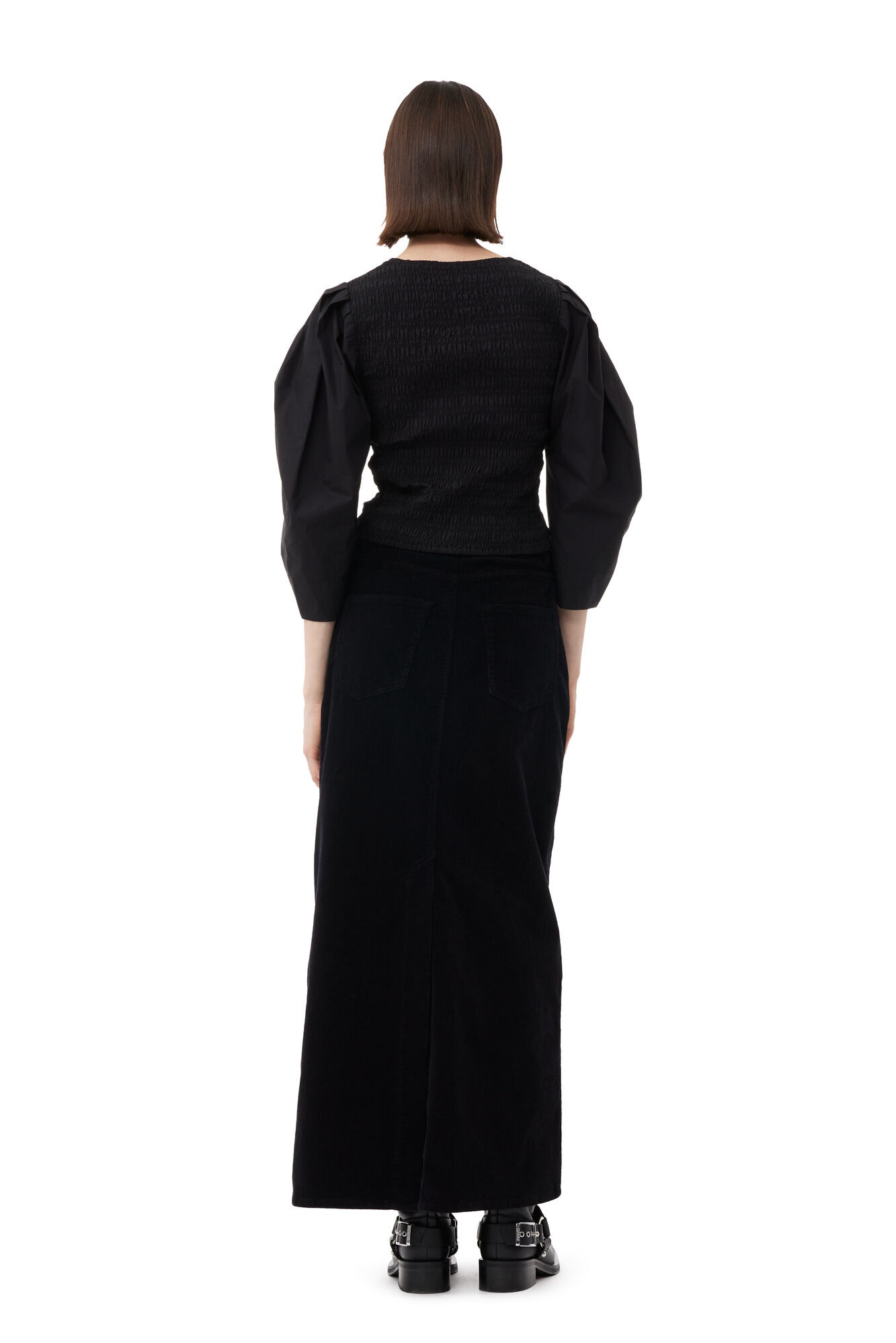 BLACK COTTON POPLIN SMOCK BLOUSE - 5