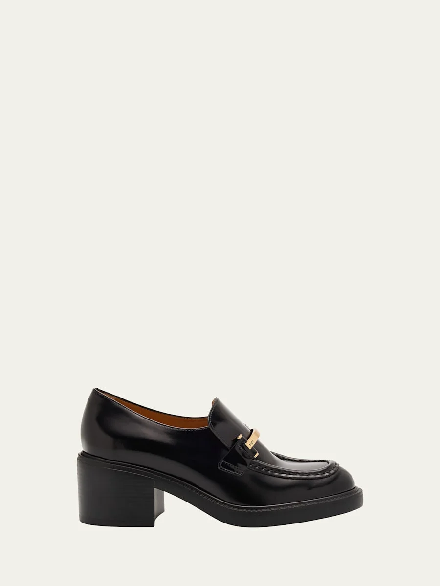Gomma Leather Block-Heel Loafers - 1