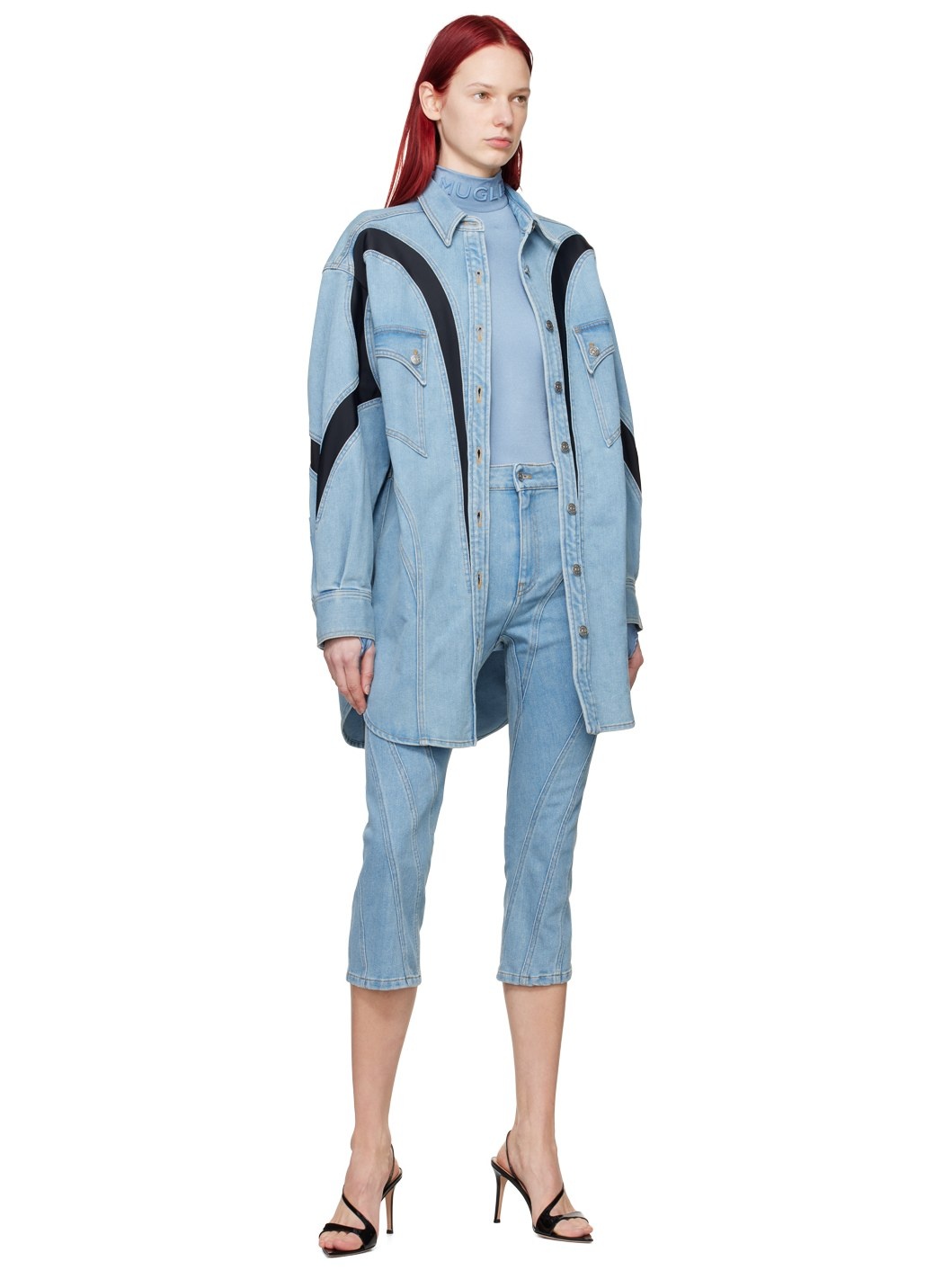 Blue Paneled Denim Shirt - 4