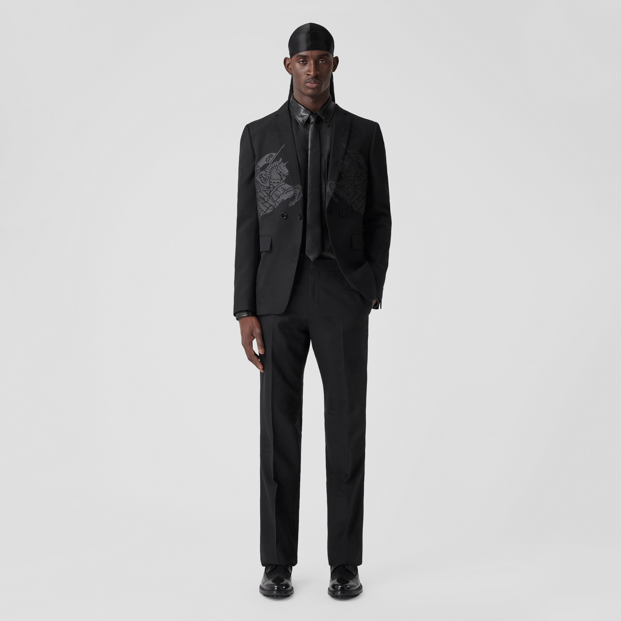 Classic Fit EKD Wool Cotton Jacquard Tuxedo Trousers - 4