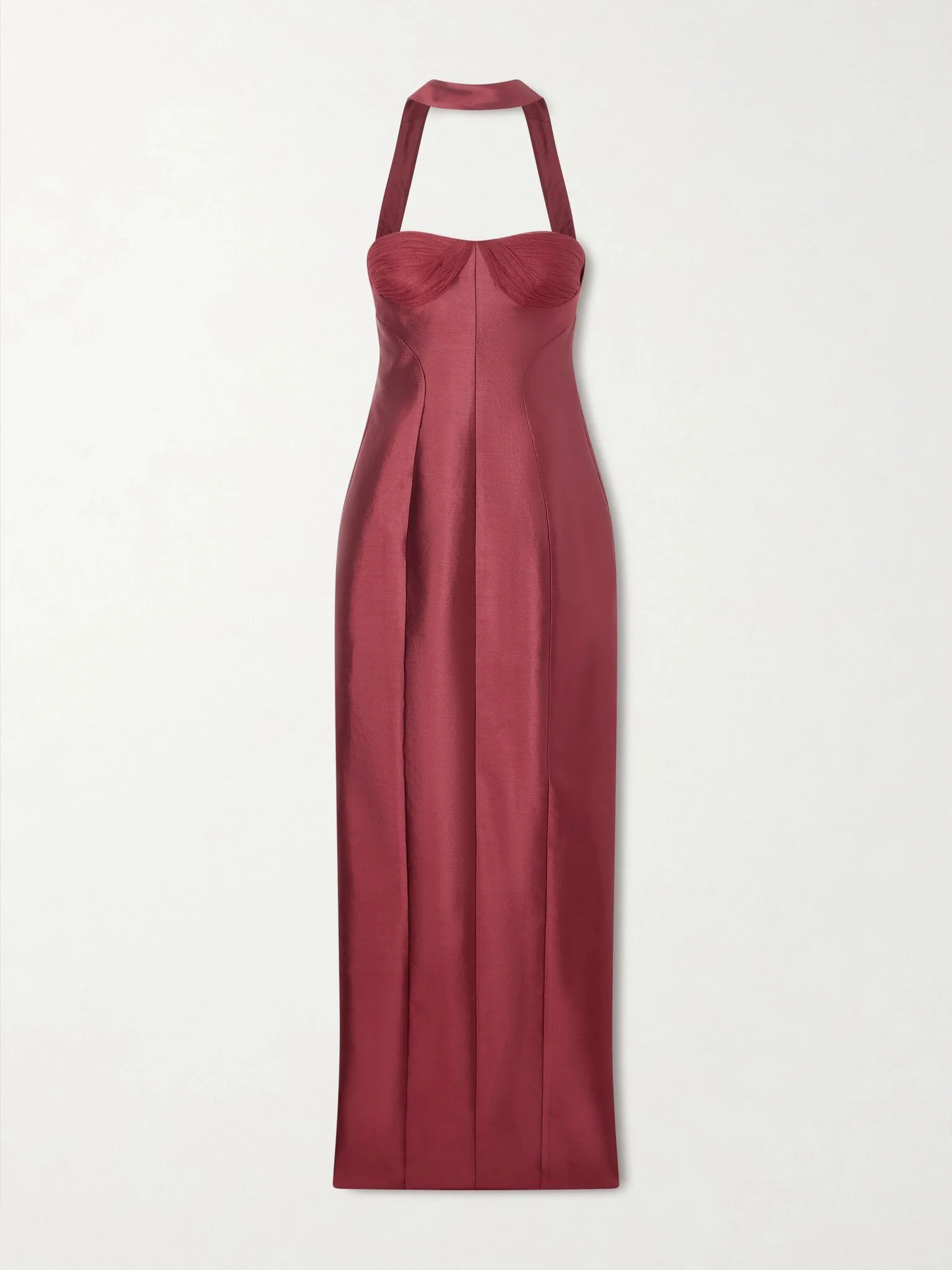 Lette paneled tulle-trimmed wool and silk-blend twill gown Red - 1