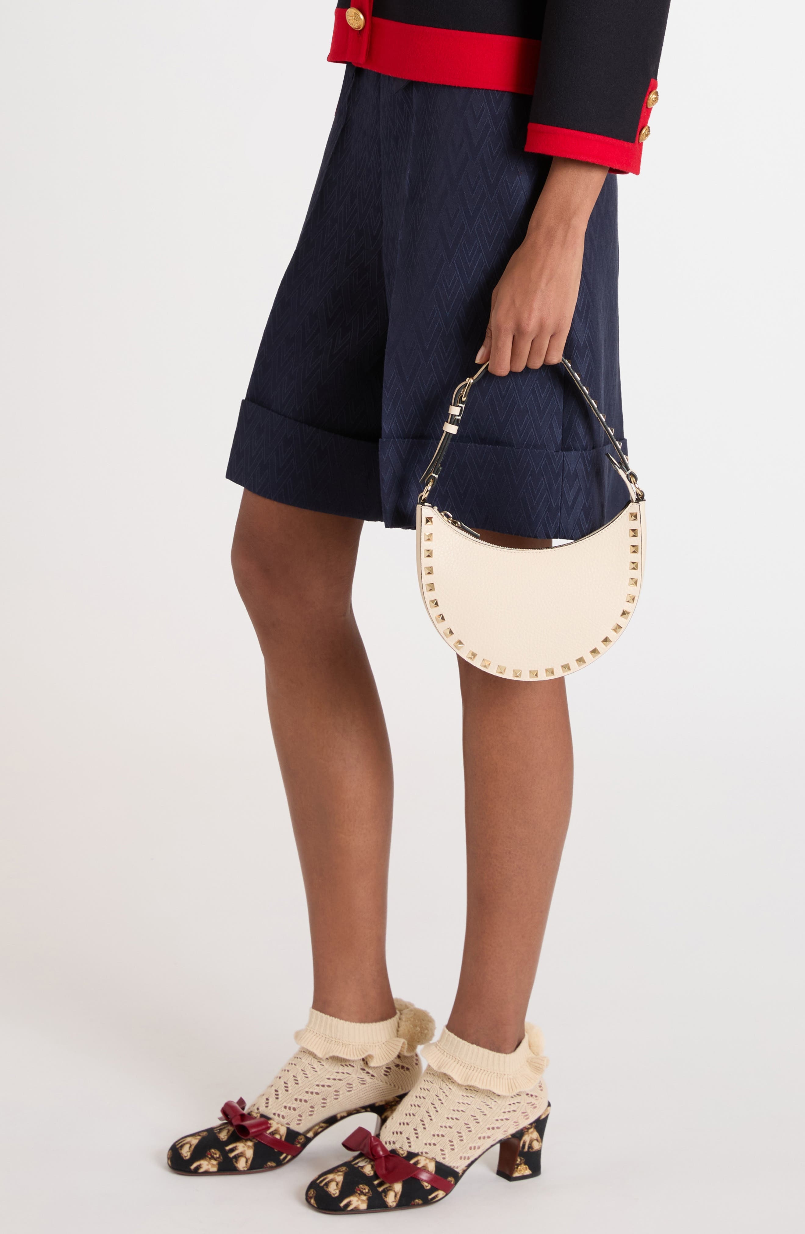Valentino Garavani Mini Rockstud Leather Hobo Bag in Light Ivory at Nordstrom - 2