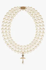 THREE ROW PEARL DROP CHOKER | WHITE/GOLD - 1