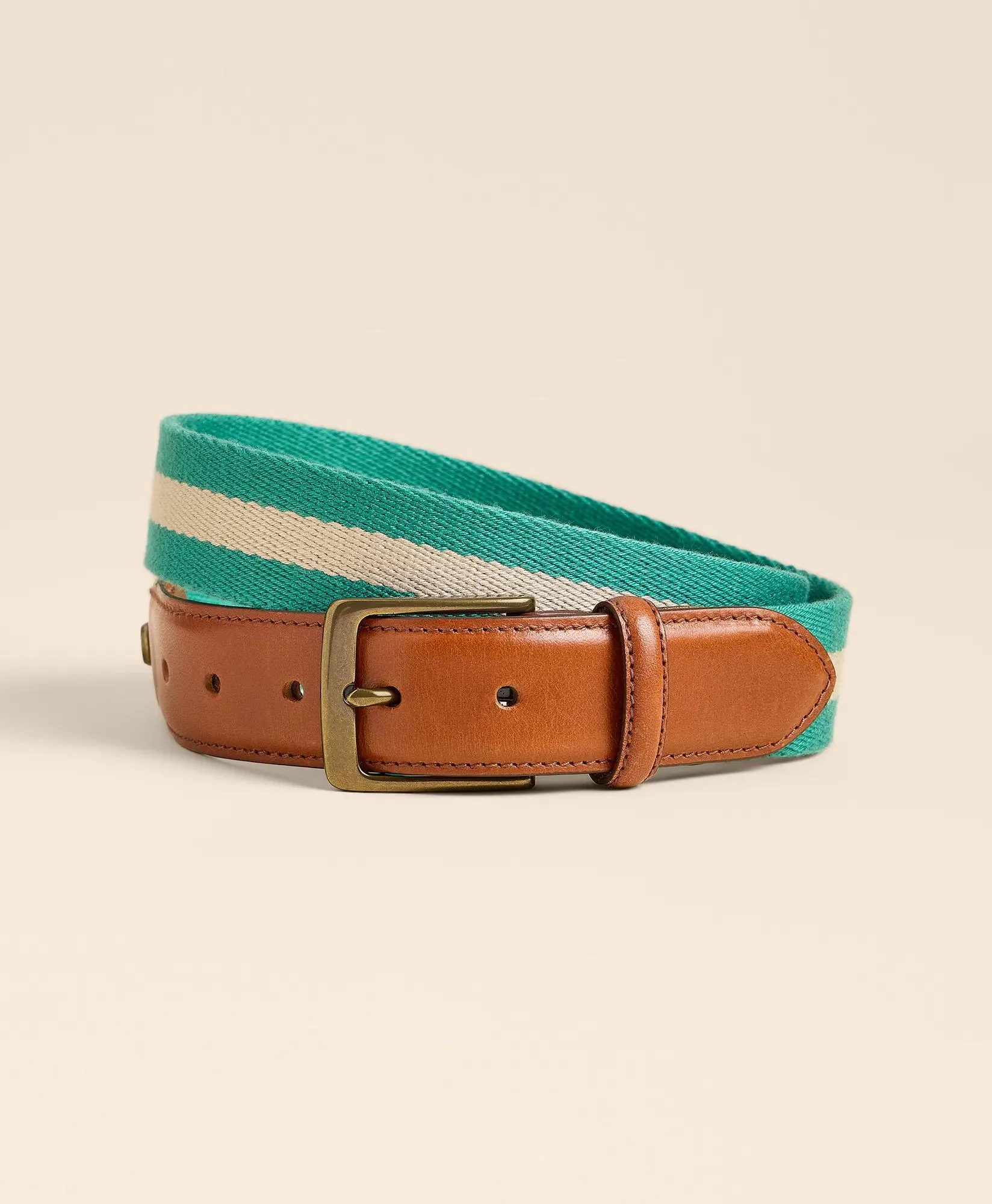 Cotton Web Striped Leather-Accent Belt - 1