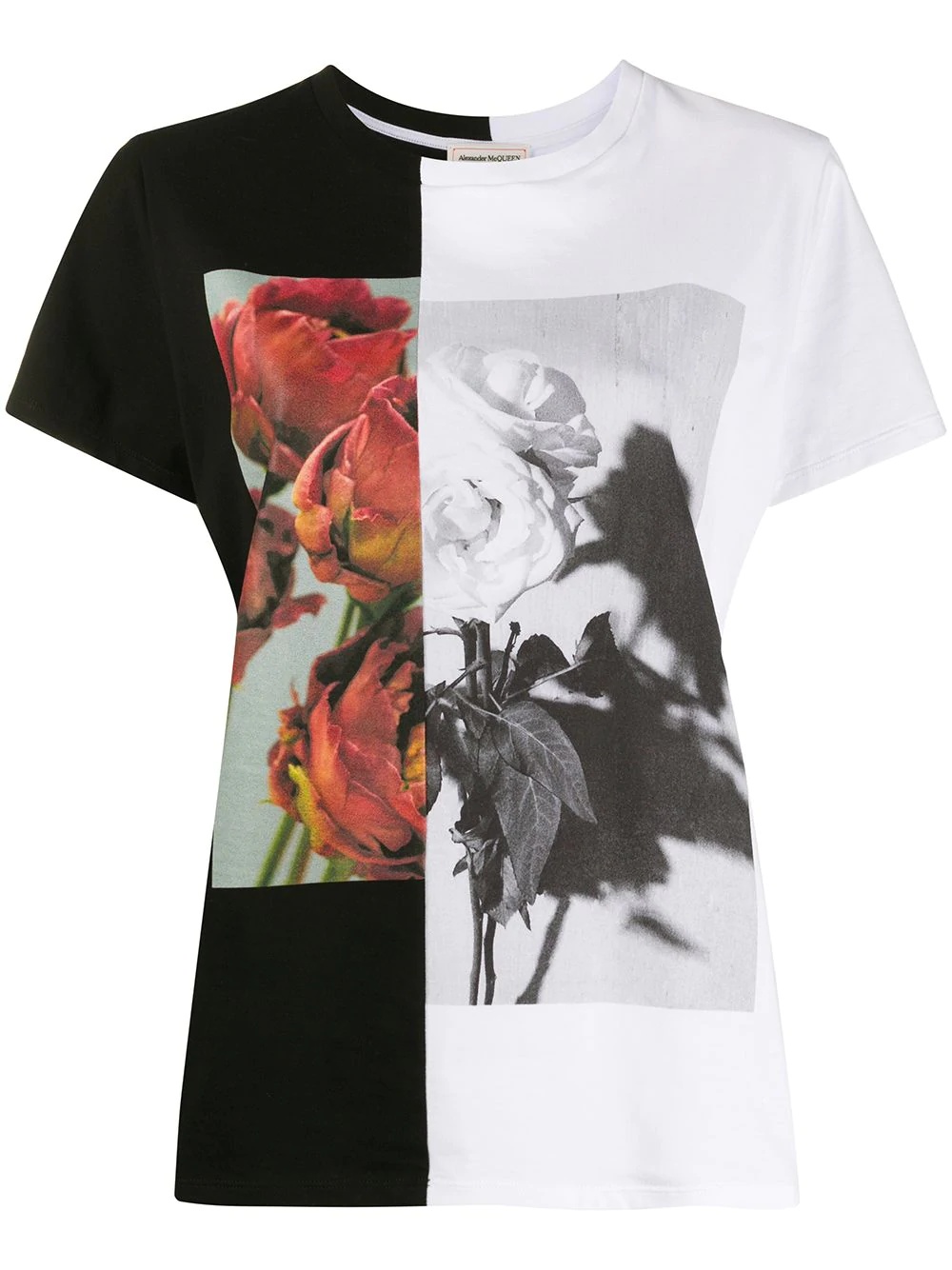 two-tone rose print T-shirt - 1