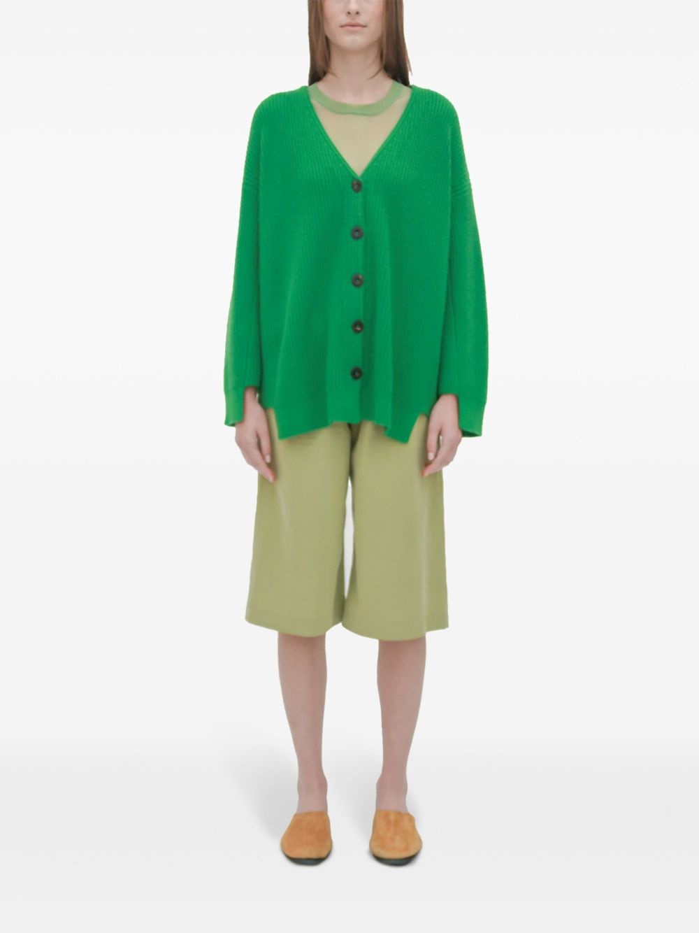 ribbed panelled cardigan - 3